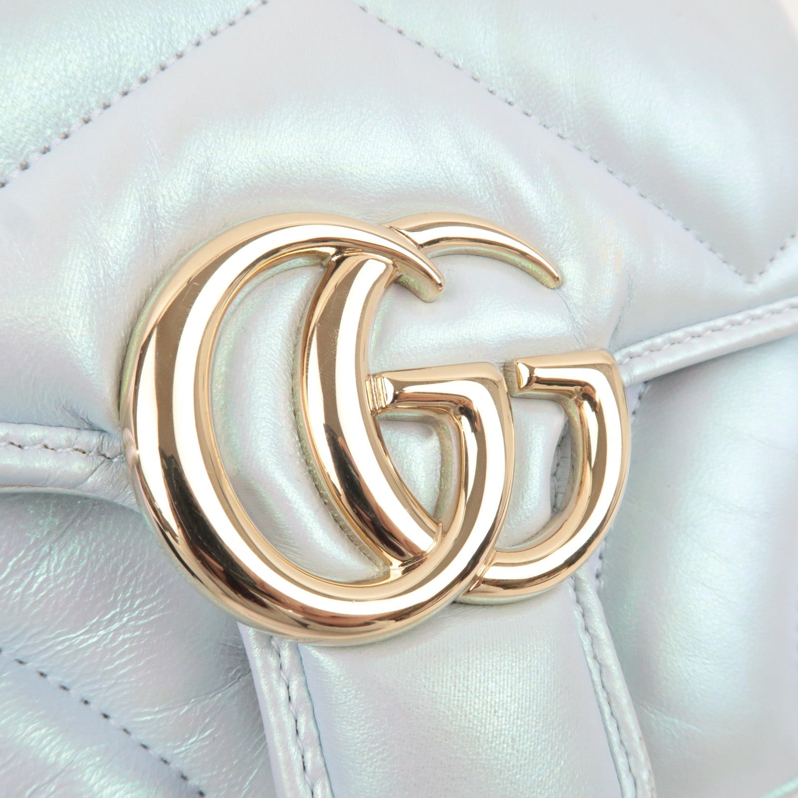 GUCCI GG Marmont Double Chain Leather Shoulder Bag Blue Aurora 739682