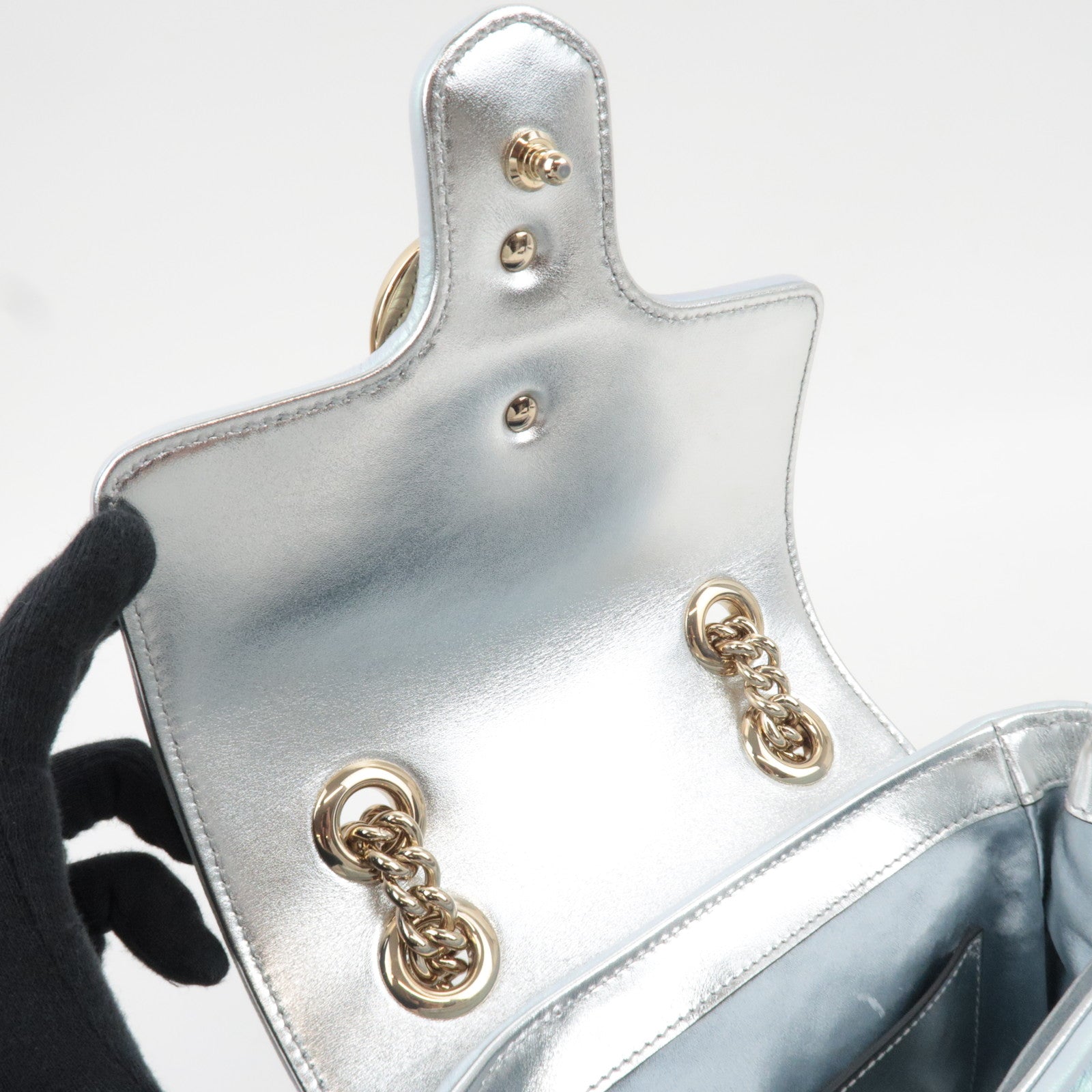 GUCCI GG Marmont Double Chain Leather Shoulder Bag Blue Aurora 739682