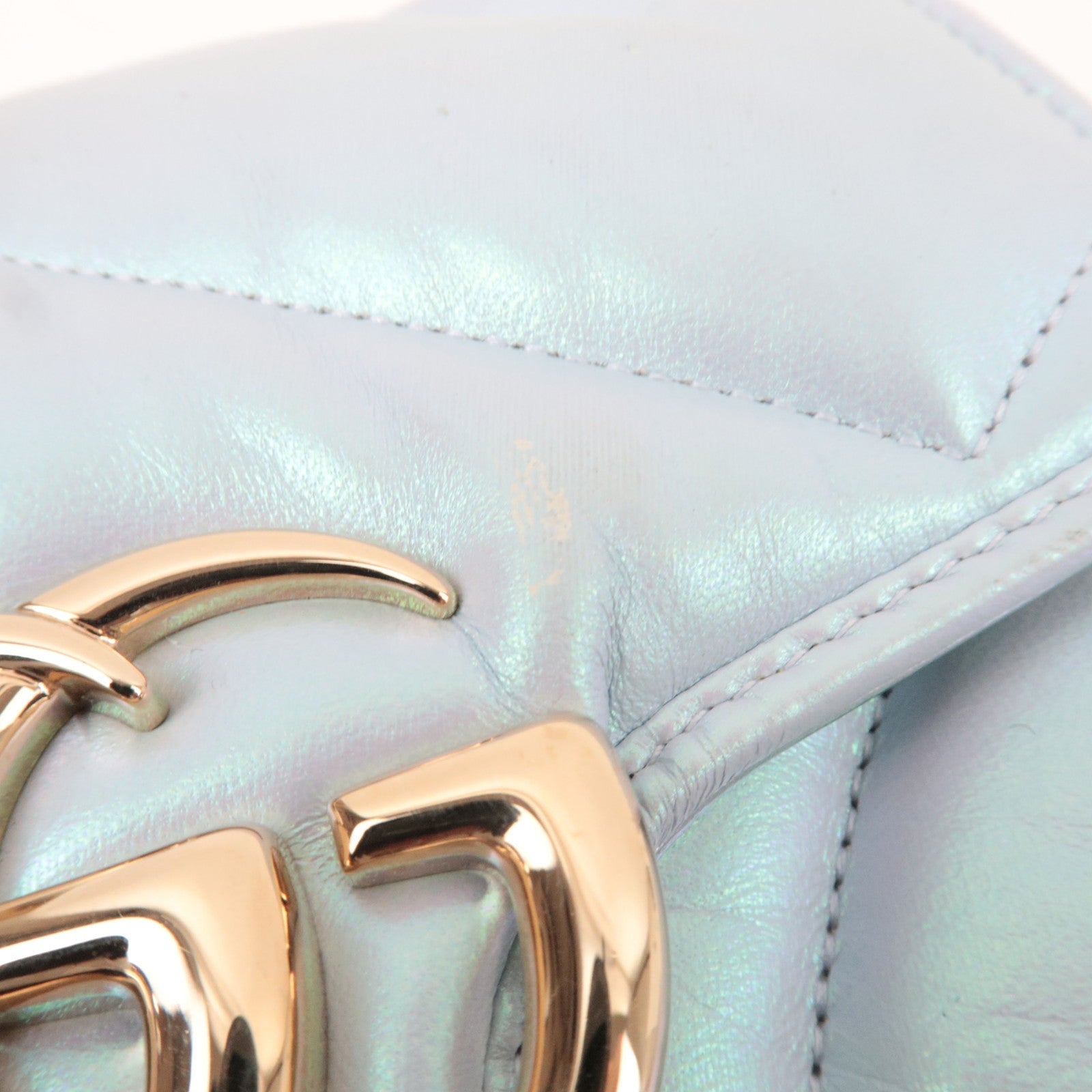 GUCCI GG Marmont Double Chain Leather Shoulder Bag Blue Aurora 739682