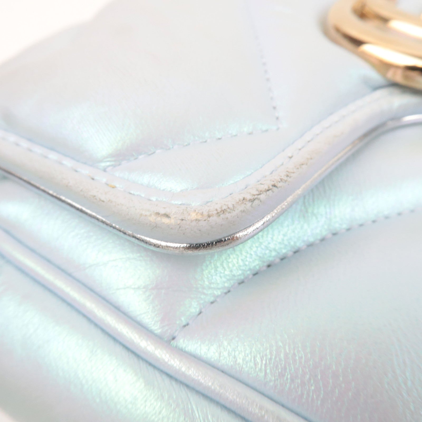 GUCCI GG Marmont Double Chain Leather Shoulder Bag Blue Aurora 739682