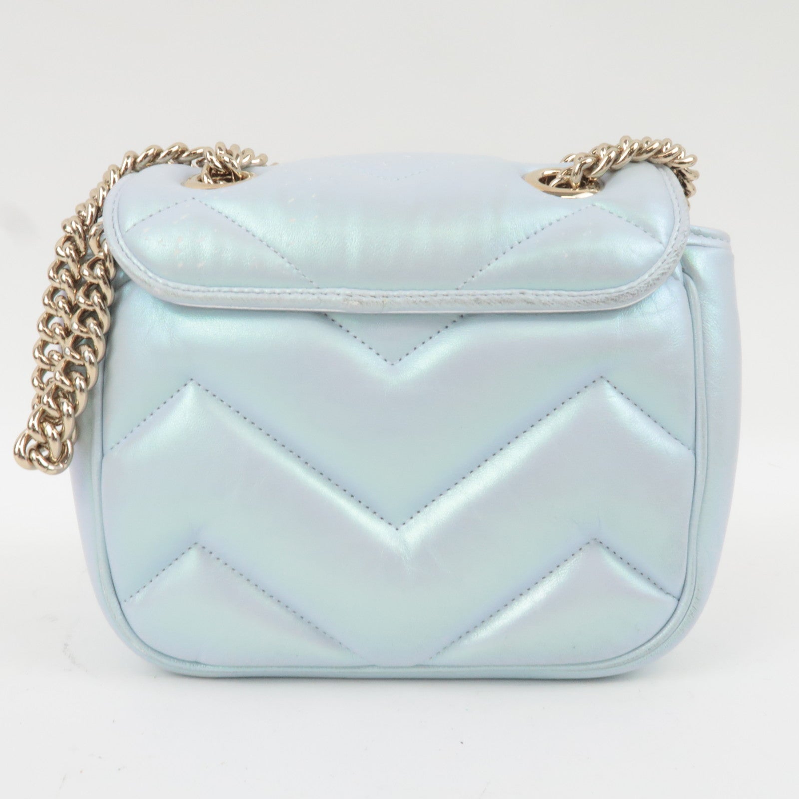 GUCCI GG Marmont Double Chain Leather Shoulder Bag Blue Aurora 739682