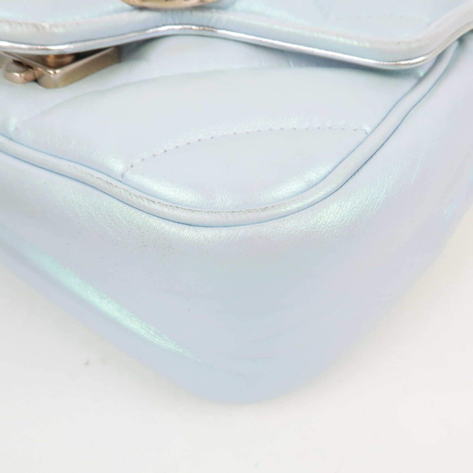 GUCCI GG Marmont Double Chain Leather Shoulder Bag Blue Aurora 739682