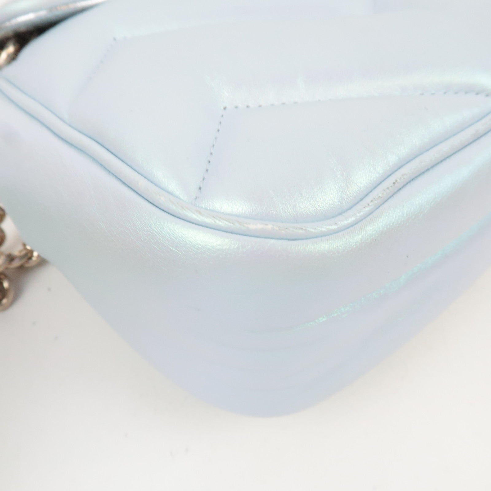 GUCCI GG Marmont Double Chain Leather Shoulder Bag Blue Aurora 739682