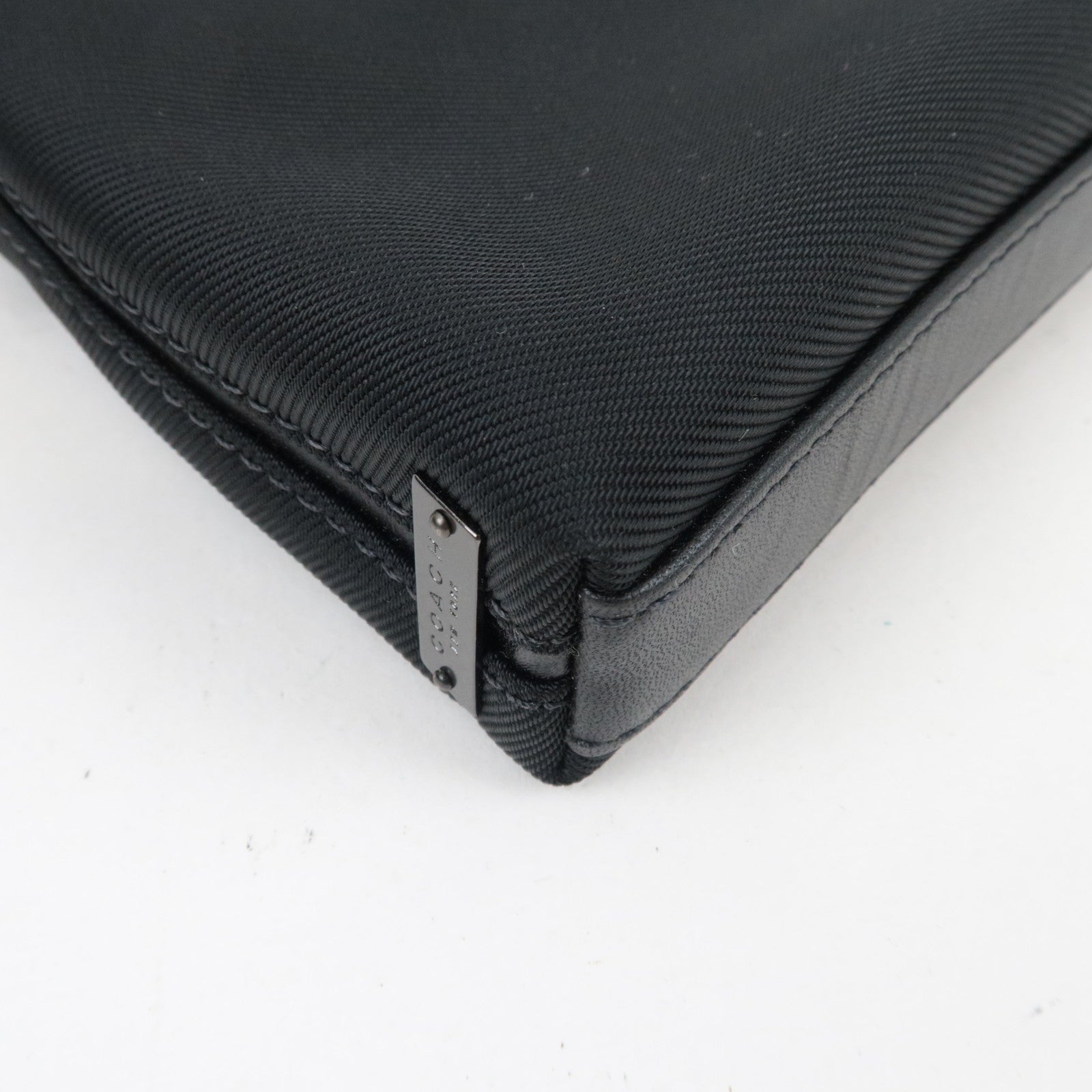 COACH Shoulder Bag Nylon Canvas Leather Black