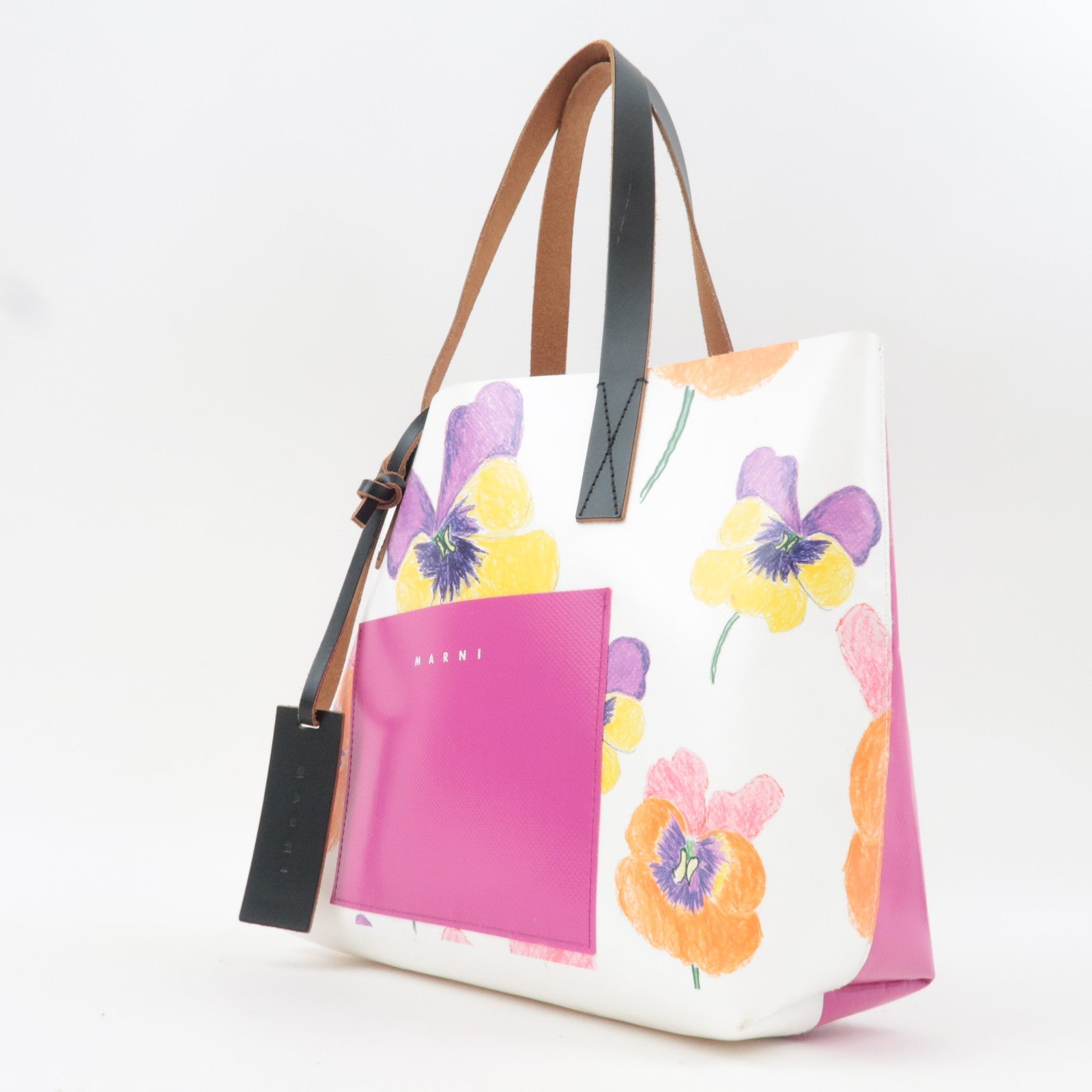 MARNI Flower Print PVC Leather Tote Bag Multicolor
