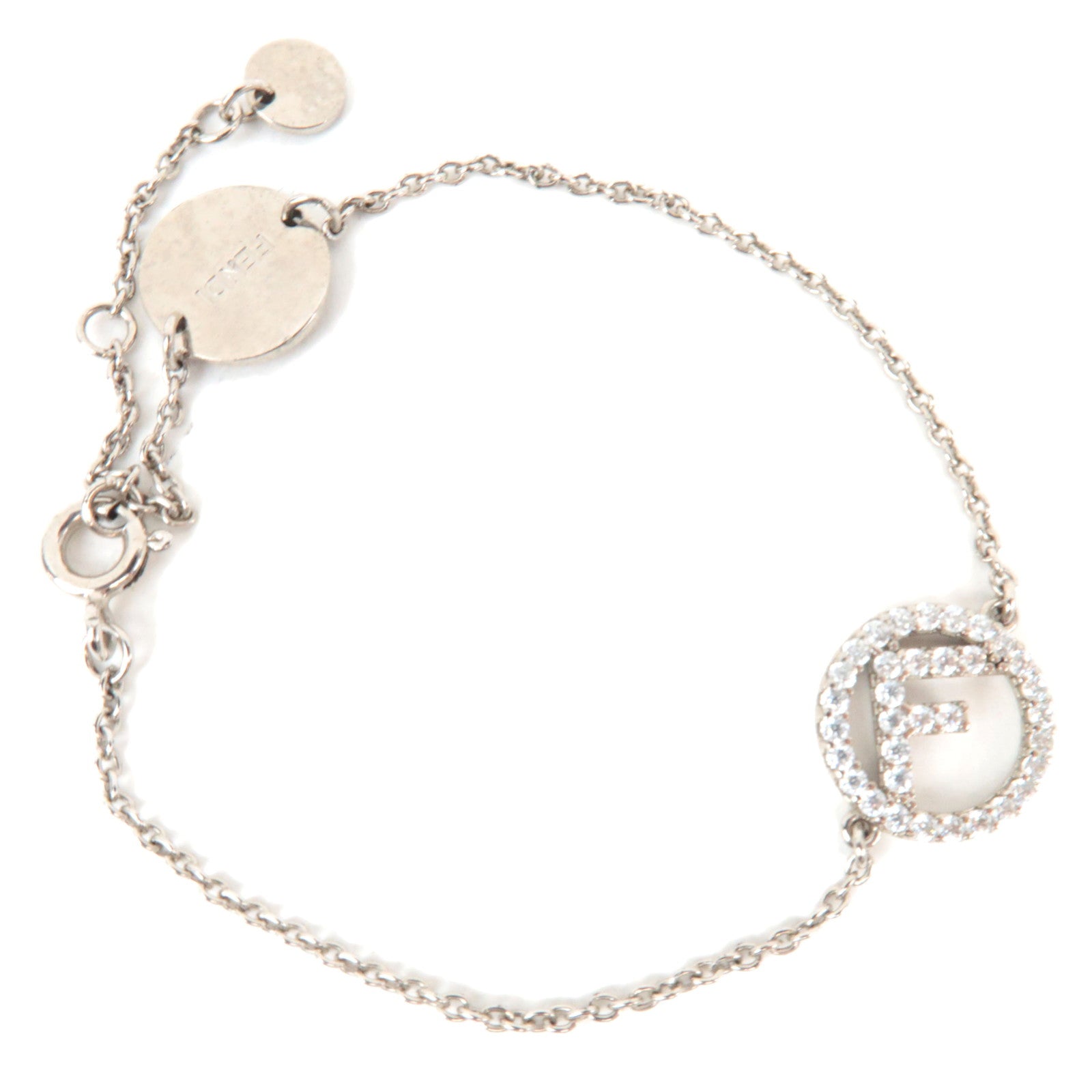 FENDI F Is Fendi Brass Zirconia Stone Bracelet Silver *Box83175