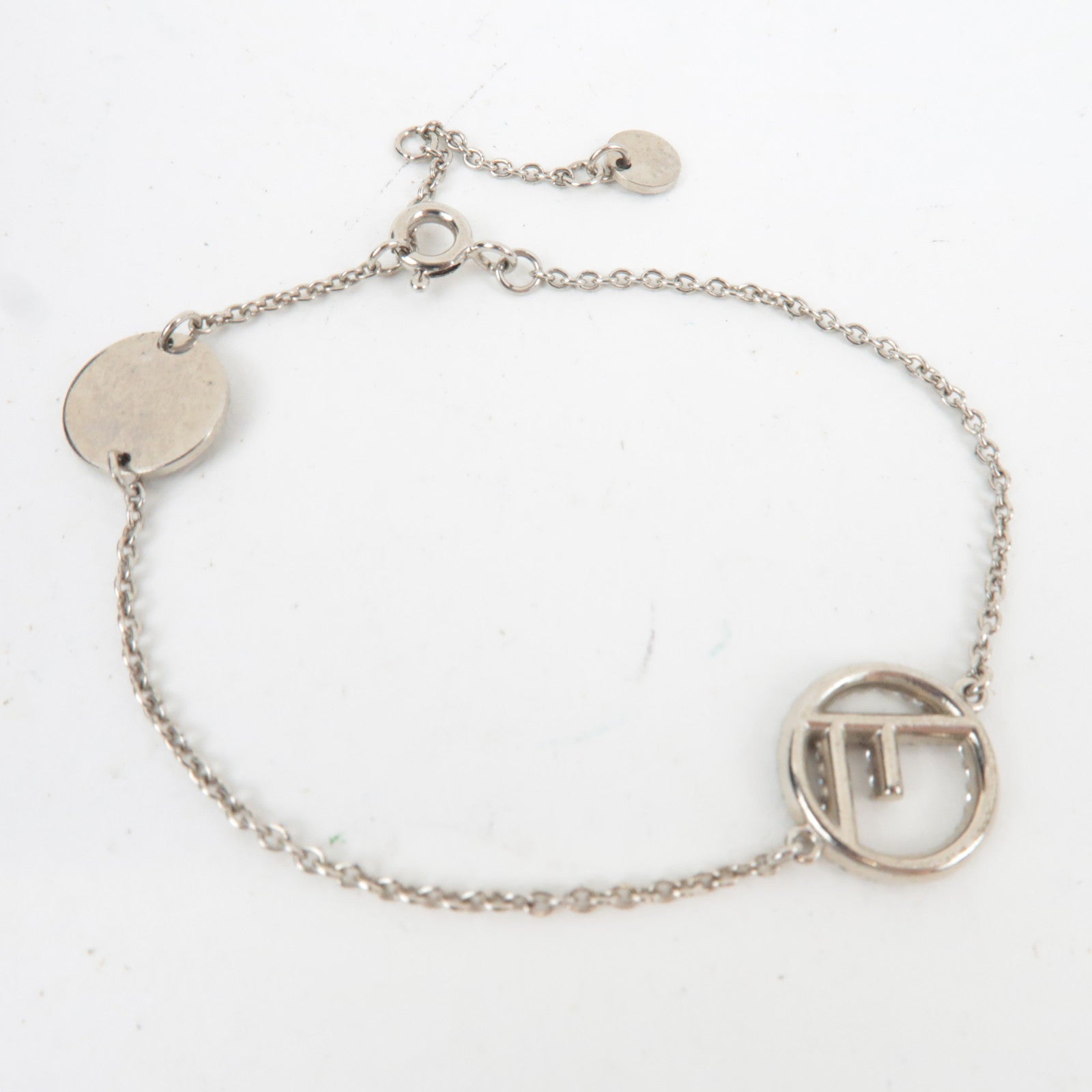 FENDI F Is Fendi Brass Zirconia Stone Bracelet Silver *Box