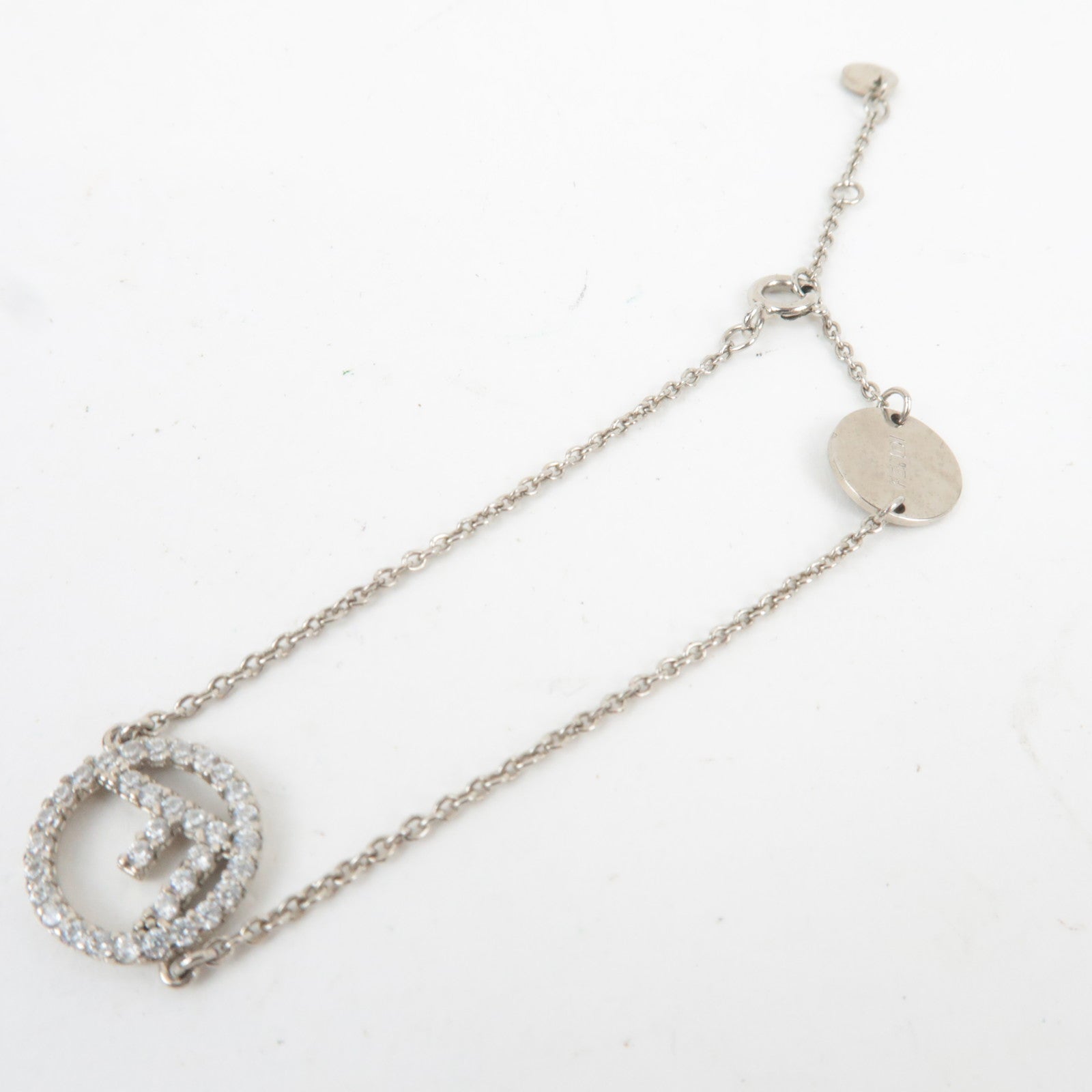 FENDI F Is Fendi Brass Zirconia Stone Bracelet Silver *Box