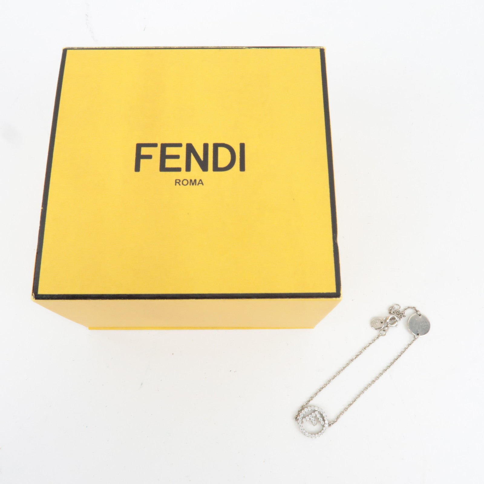 FENDI F Is Fendi Brass Zirconia Stone Bracelet Silver *Box