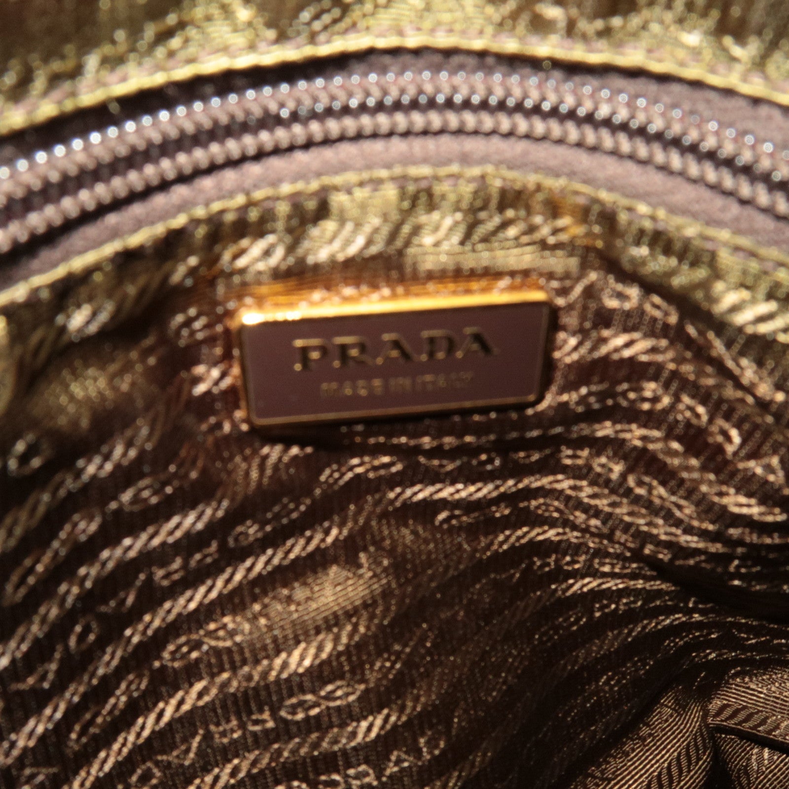 PRADA Ribbon Nylon Leather Handbag Brown
