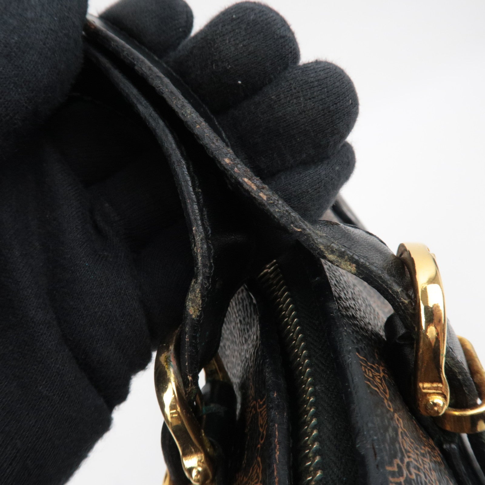 CELINE Macadam Shoulder Tote Bag PVC Leather Black Brown