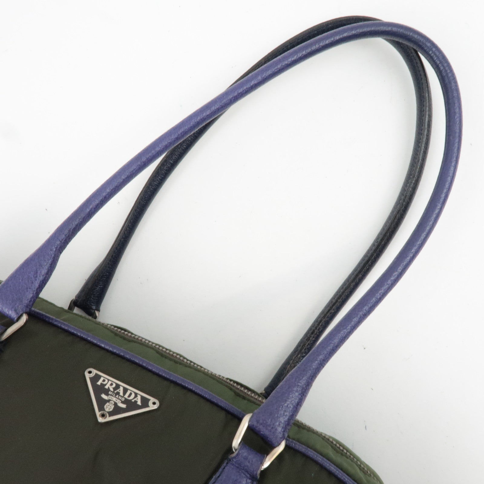 PRADA Nylon Leather Shoulder Bag Khaki Purple B10746 *G card
