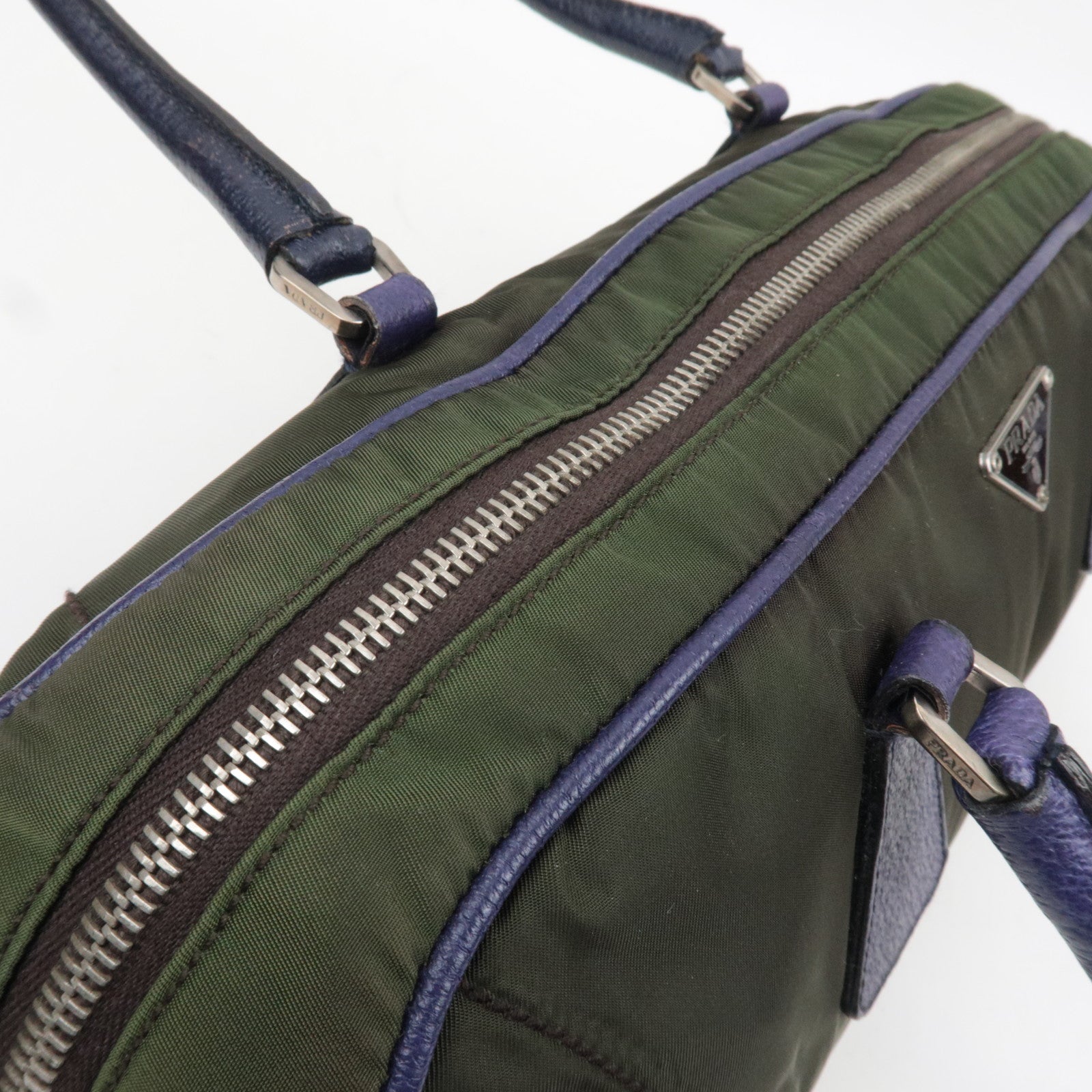 PRADA Nylon Leather Shoulder Bag Khaki Purple B10746 *G card