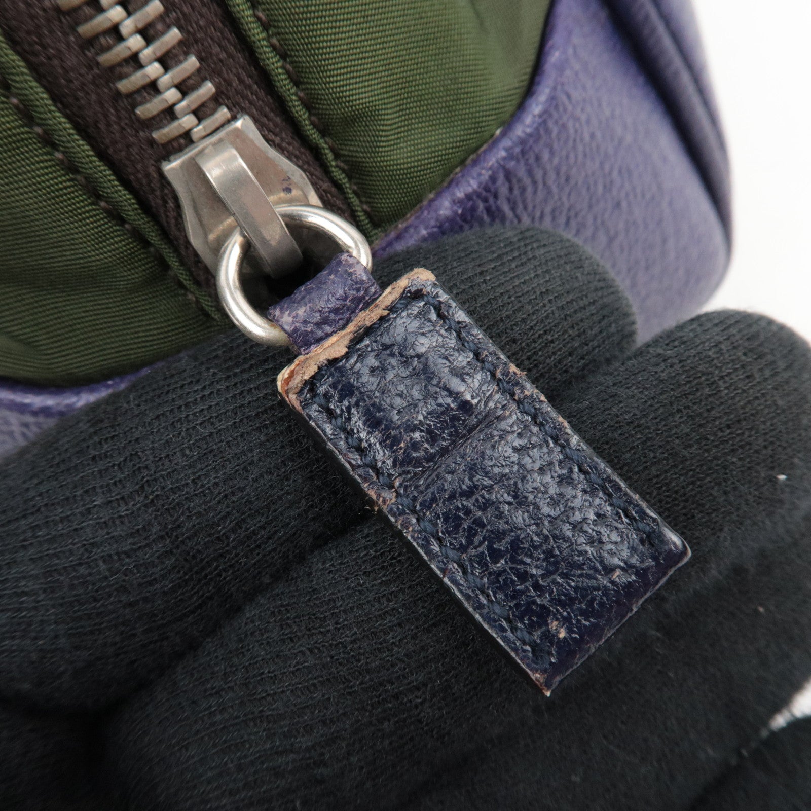 PRADA Nylon Leather Shoulder Bag Khaki Purple B10746 *G card