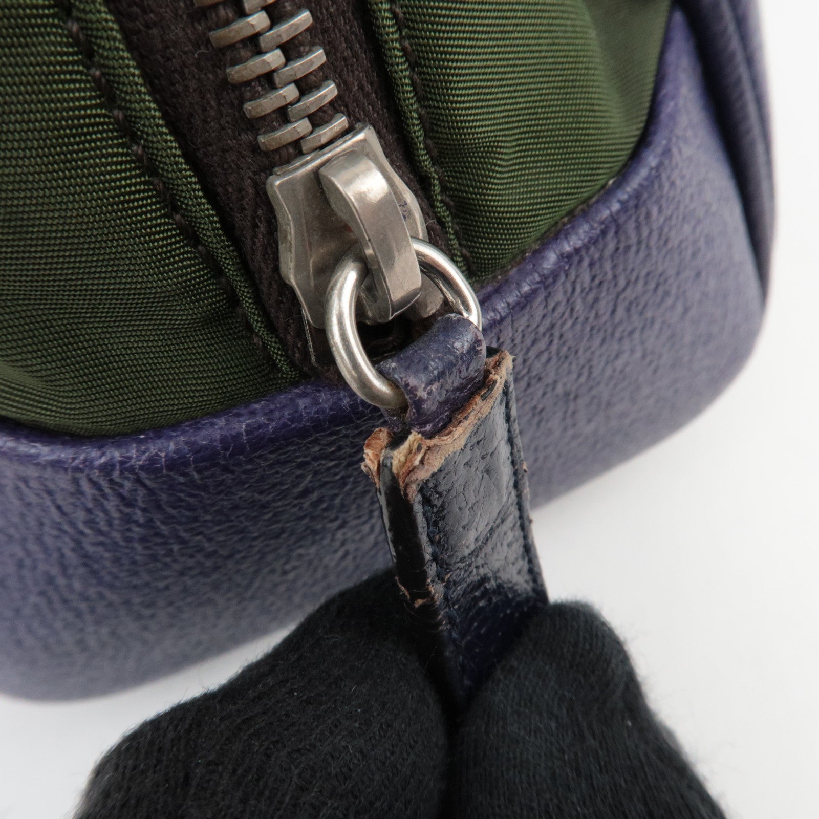 PRADA Nylon Leather Shoulder Bag Khaki Purple B10746 *G card