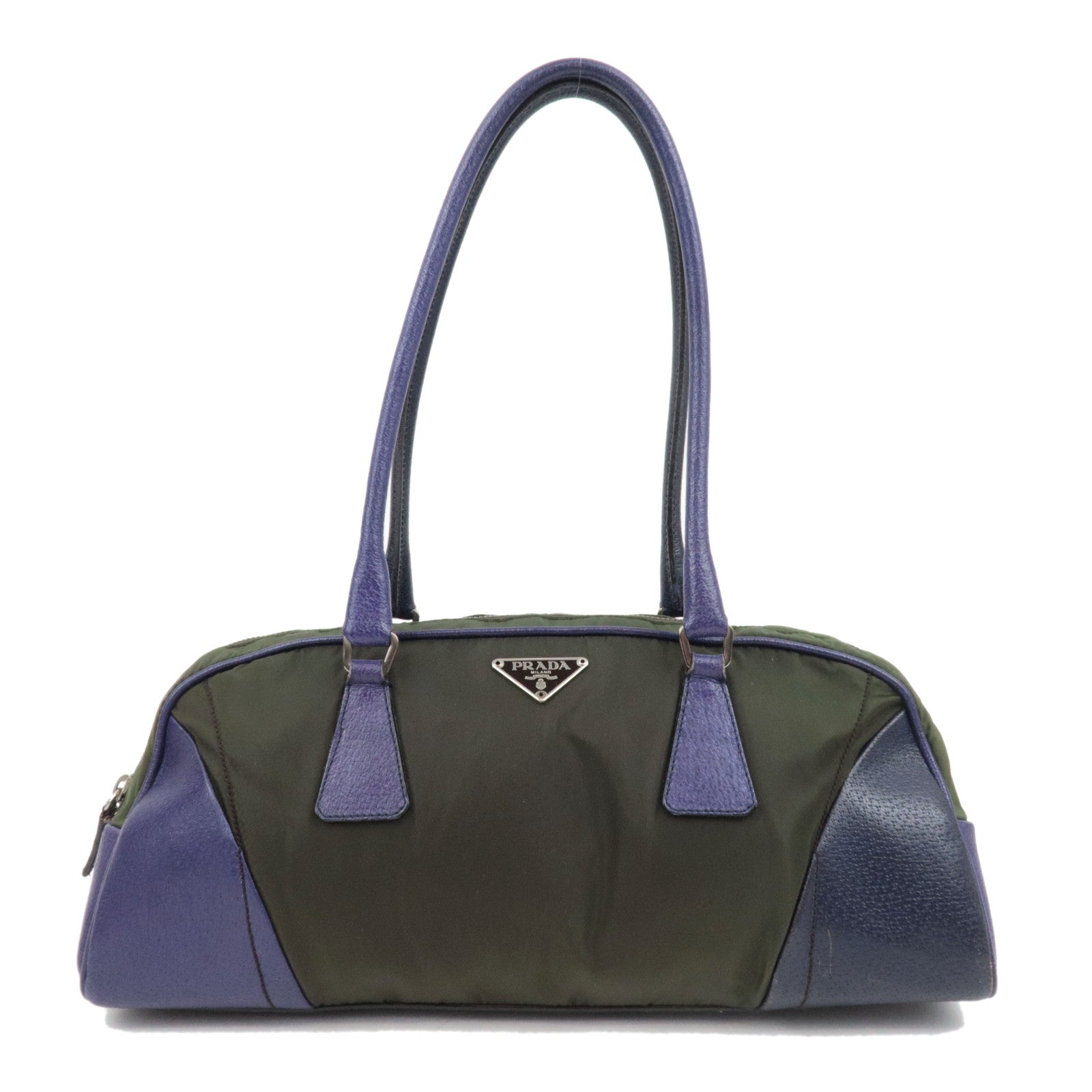 PRADA Nylon Leather Shoulder Bag Khaki Purple B10746 *G card83253