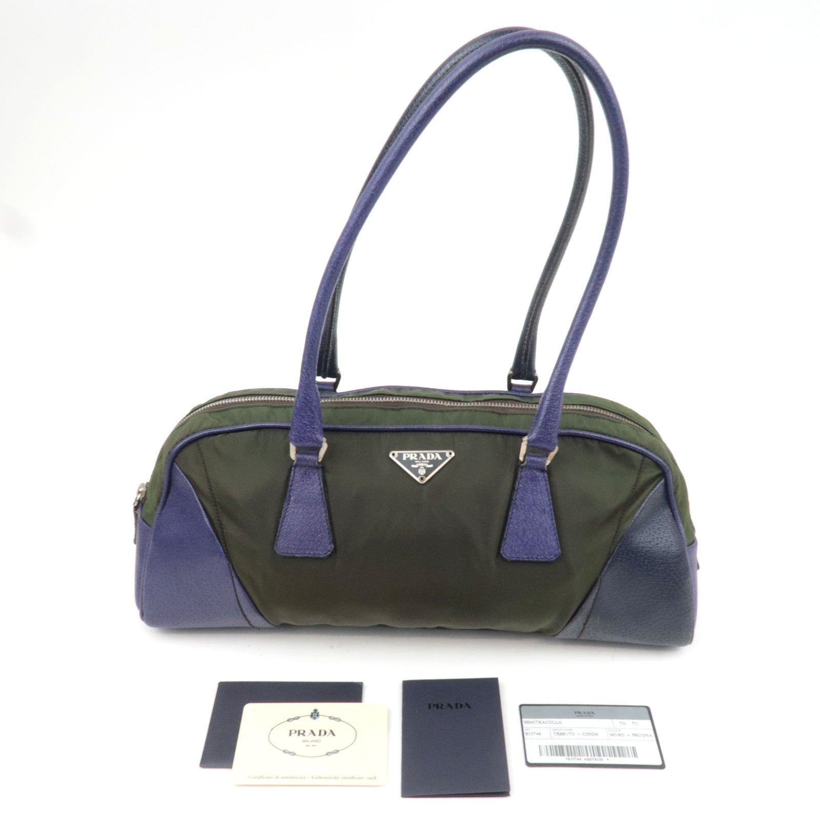 PRADA Nylon Leather Shoulder Bag Khaki Purple B10746 *G card