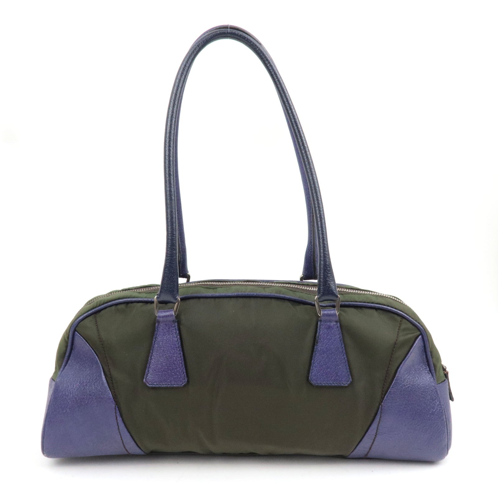 PRADA Nylon Leather Shoulder Bag Khaki Purple B10746 *G card