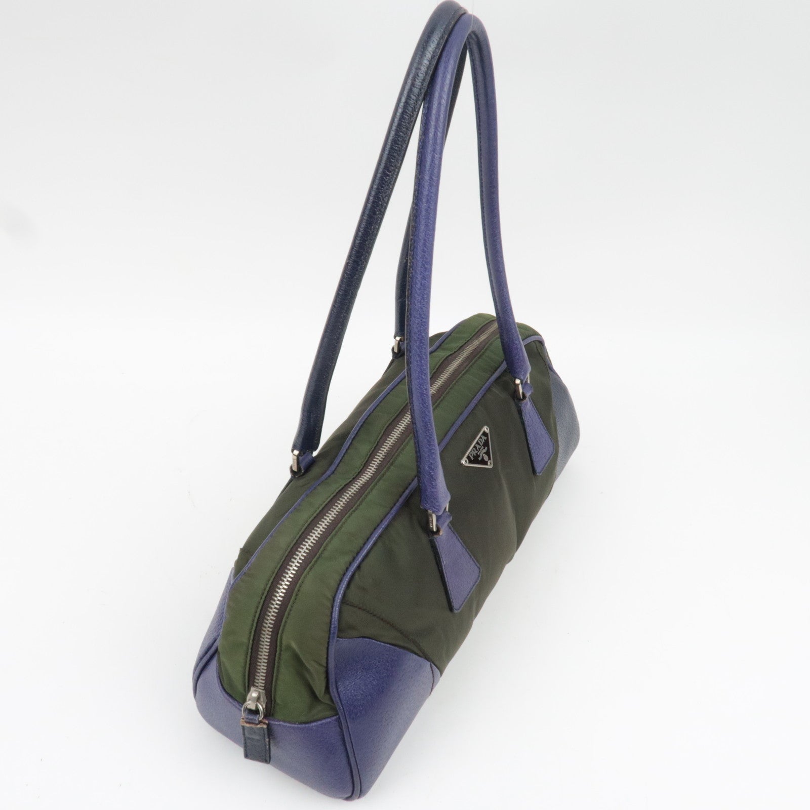 PRADA Nylon Leather Shoulder Bag Khaki Purple B10746 *G card