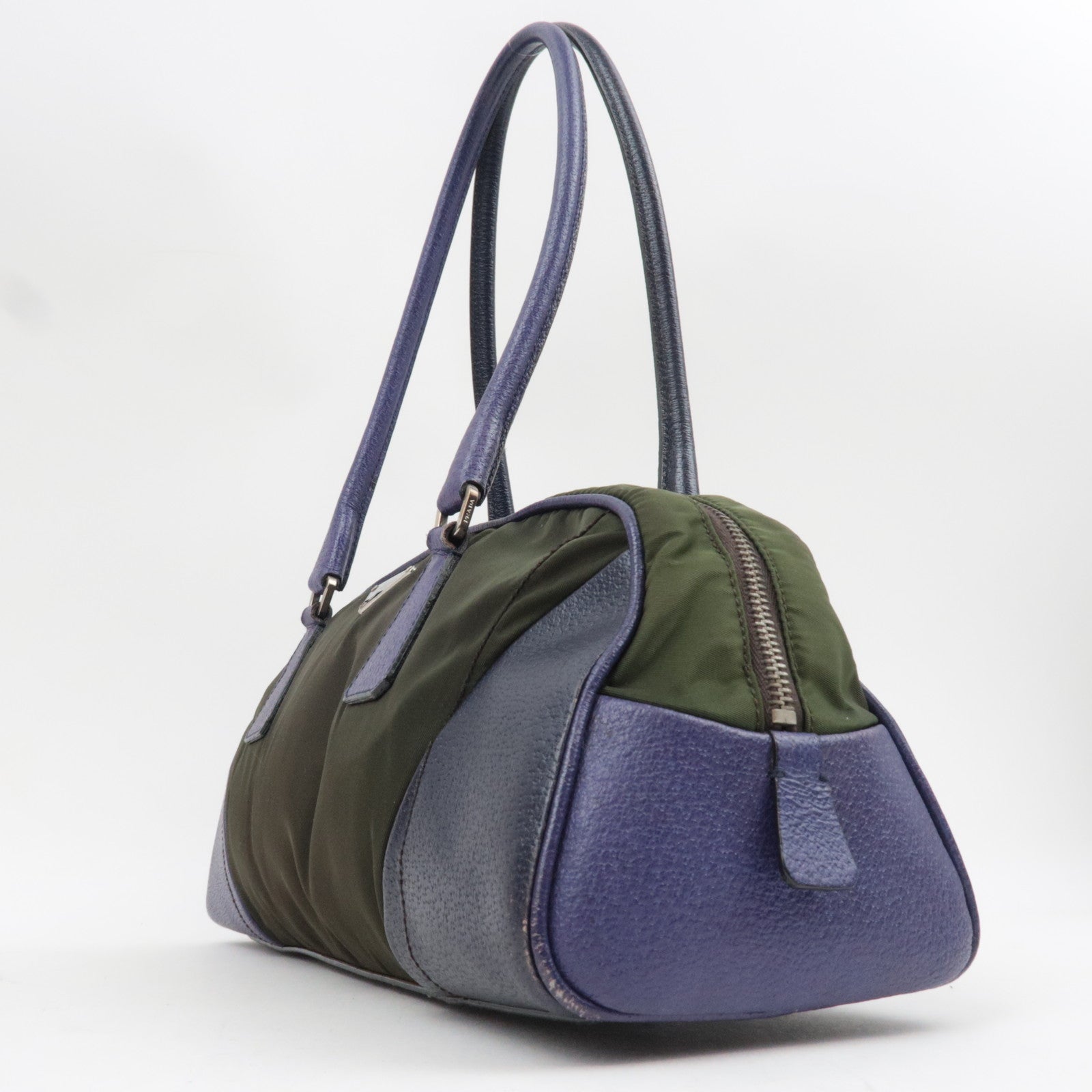 PRADA Nylon Leather Shoulder Bag Khaki Purple B10746 *G card