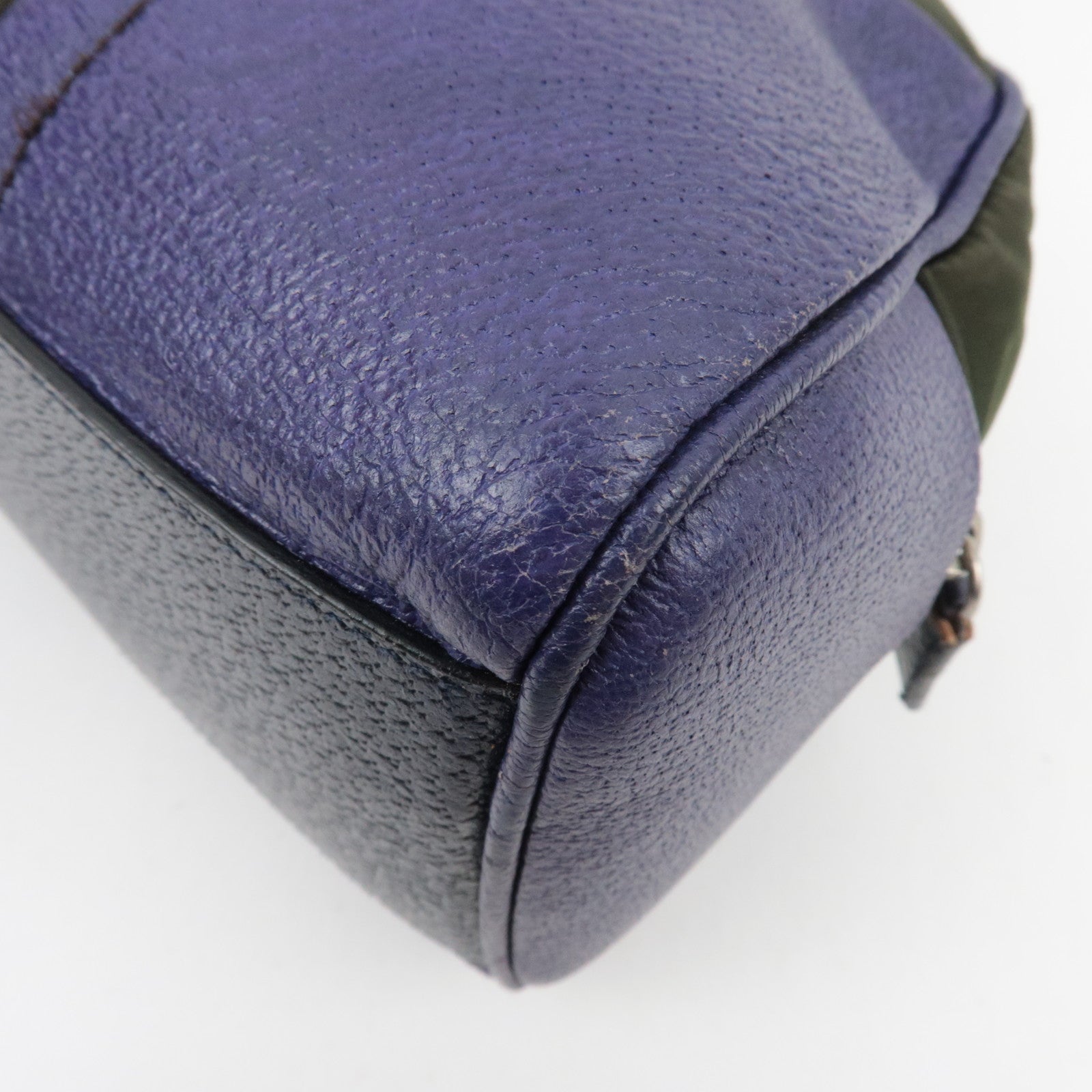 PRADA Nylon Leather Shoulder Bag Khaki Purple B10746 *G card