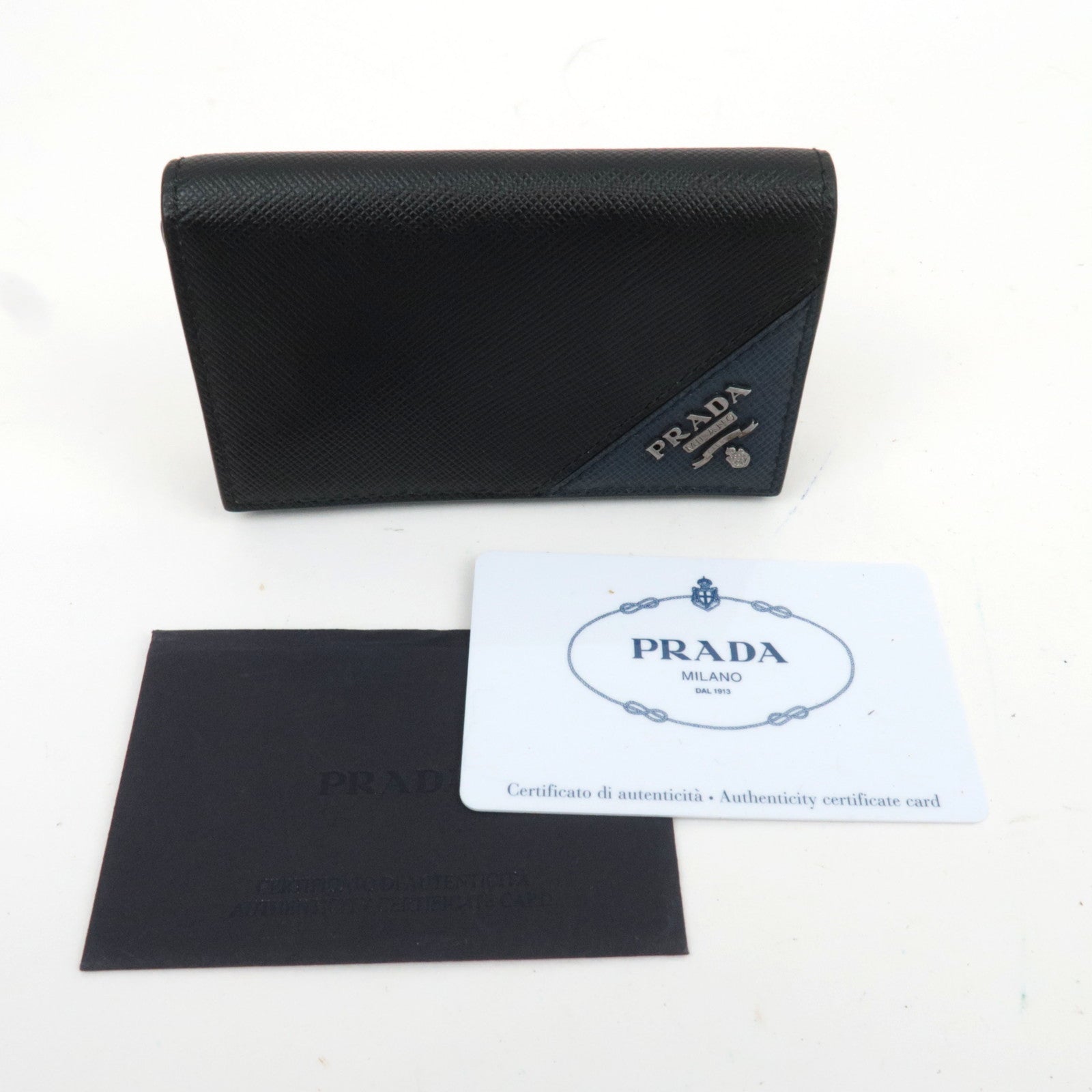 PRADA Logo Leather Card Case Black Navy 2MC122 *G card