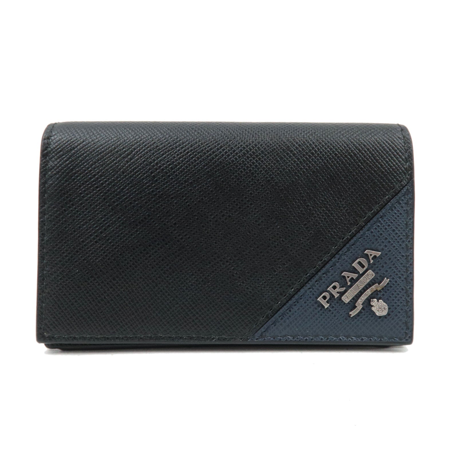 PRADA Logo Leather Card Case Black Navy 2MC122 *G card83268