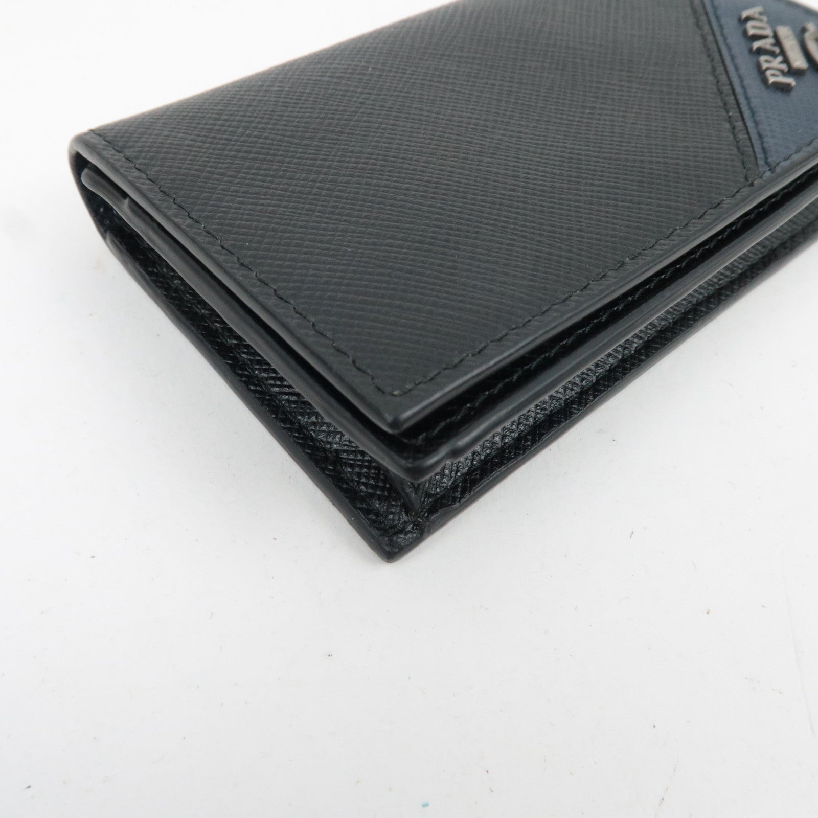 PRADA Logo Leather Card Case Black Navy 2MC122 *G card
