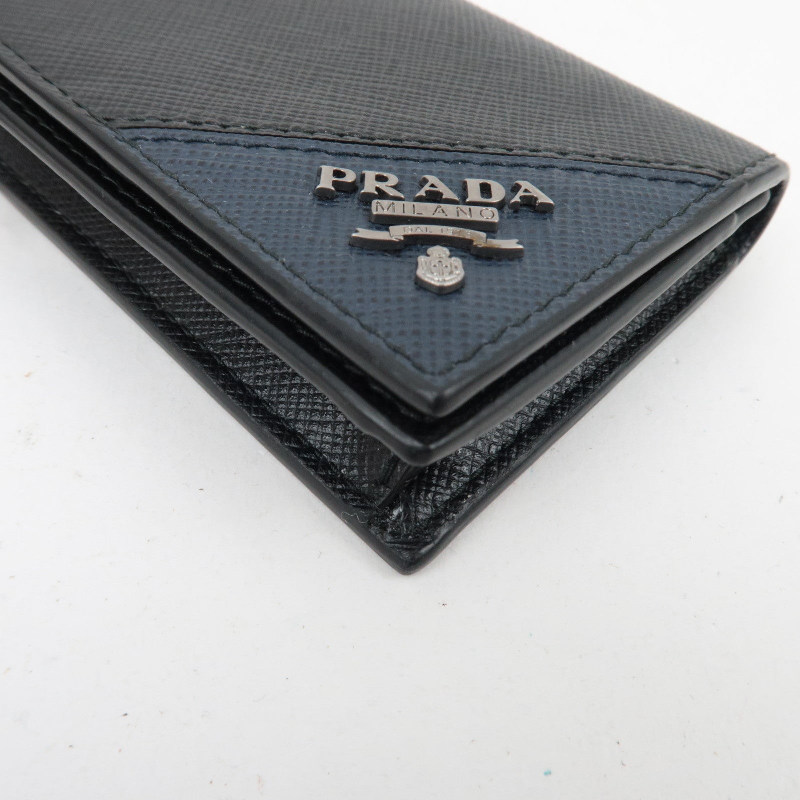 PRADA Logo Leather Card Case Black Navy 2MC122 *G card