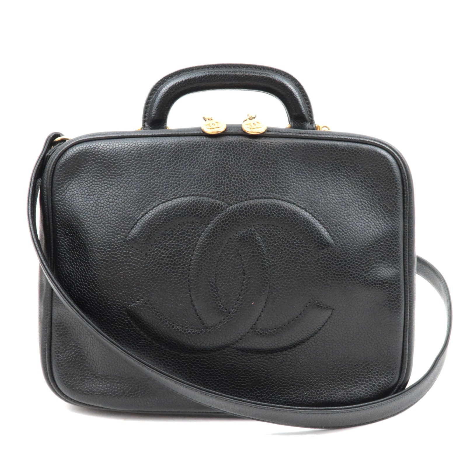 CHANEL Cocomark 2Way Vanity Bag Caviarskin Black Gold HDW *Strap83278