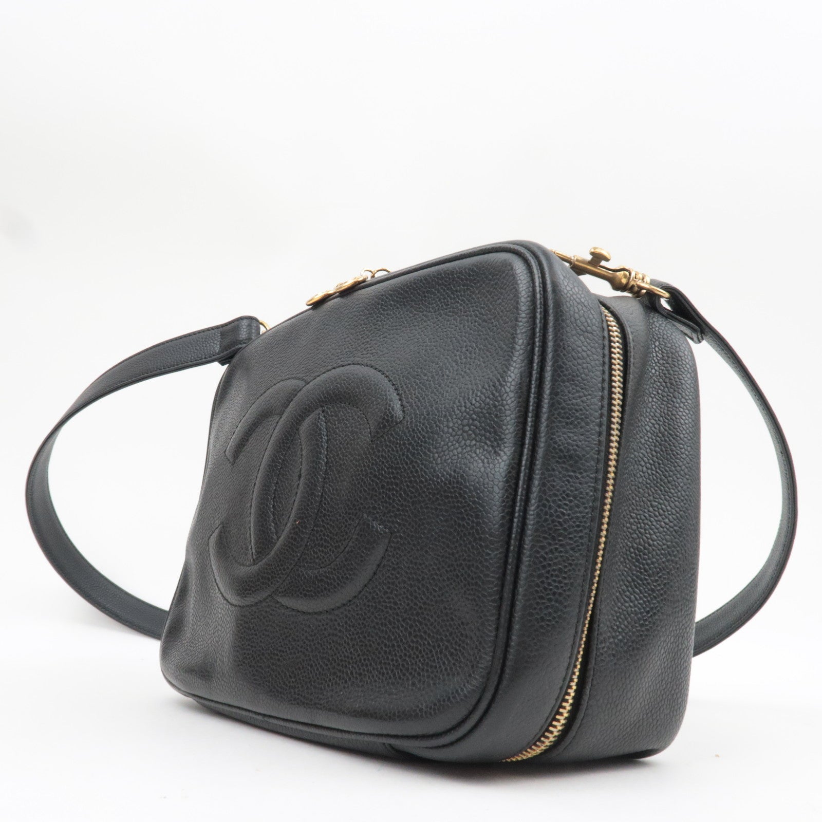 CHANEL Cocomark 2Way Vanity Bag Caviarskin Black Gold HDW *Strap