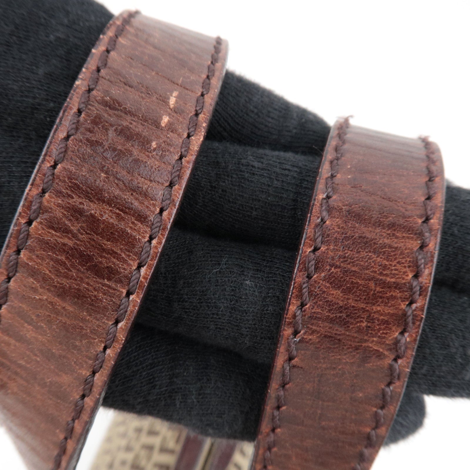 FENDI Zucchino Canvas Leather Tote Bag Beige Brown 8BH161