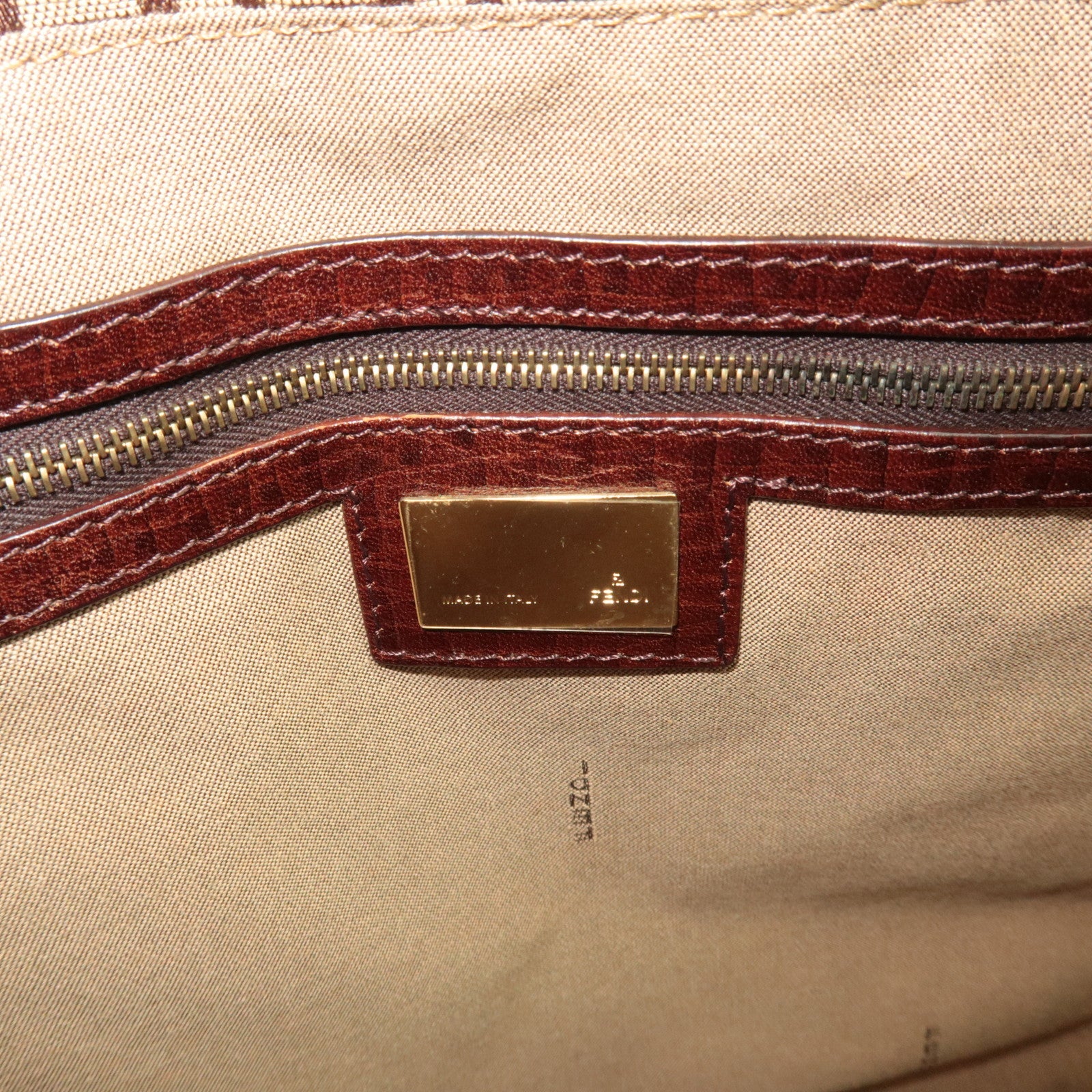 FENDI Zucchino Canvas Leather Tote Bag Beige Brown 8BH161