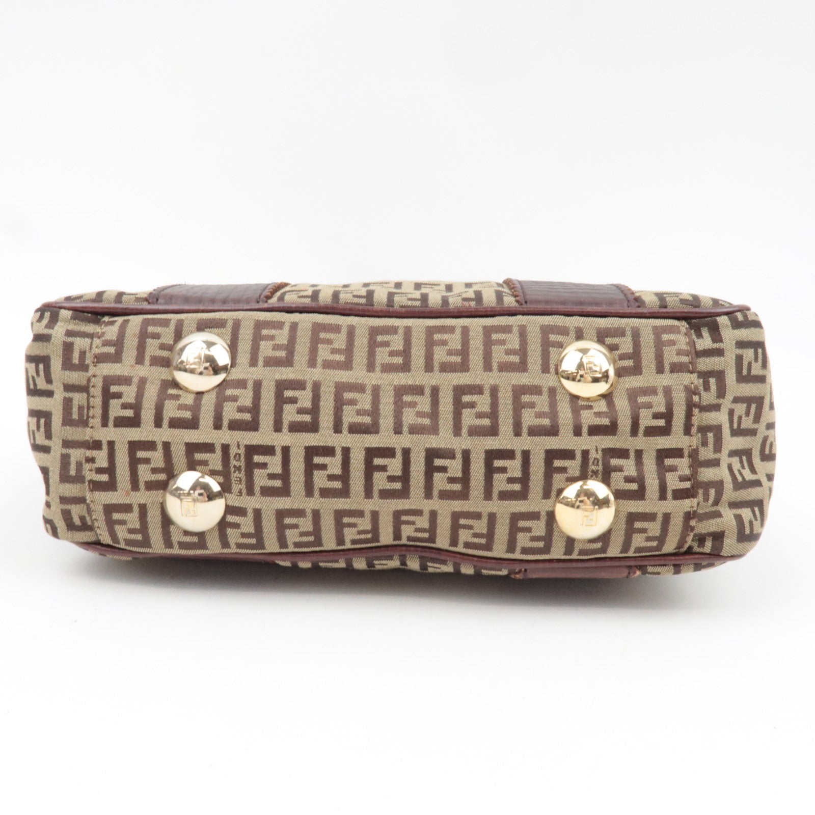 FENDI Zucchino Canvas Leather Tote Bag Beige Brown 8BH161