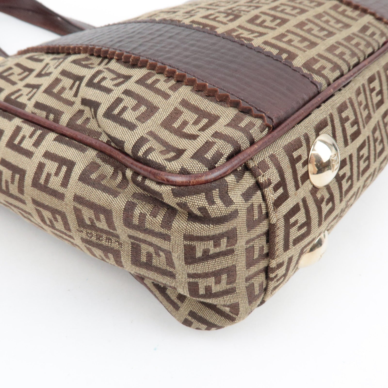 FENDI Zucchino Canvas Leather Tote Bag Beige Brown 8BH161