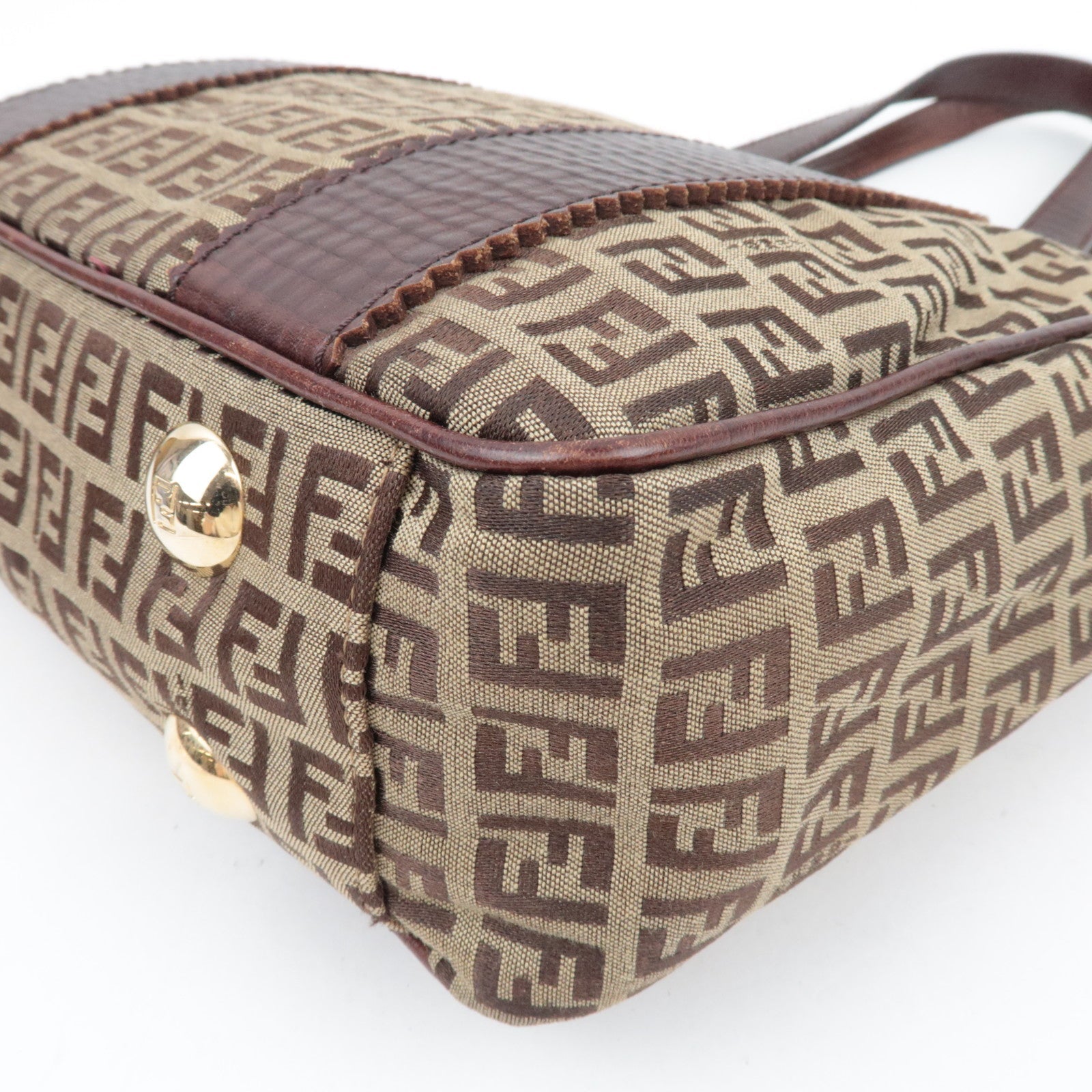 FENDI Zucchino Canvas Leather Tote Bag Beige Brown 8BH161