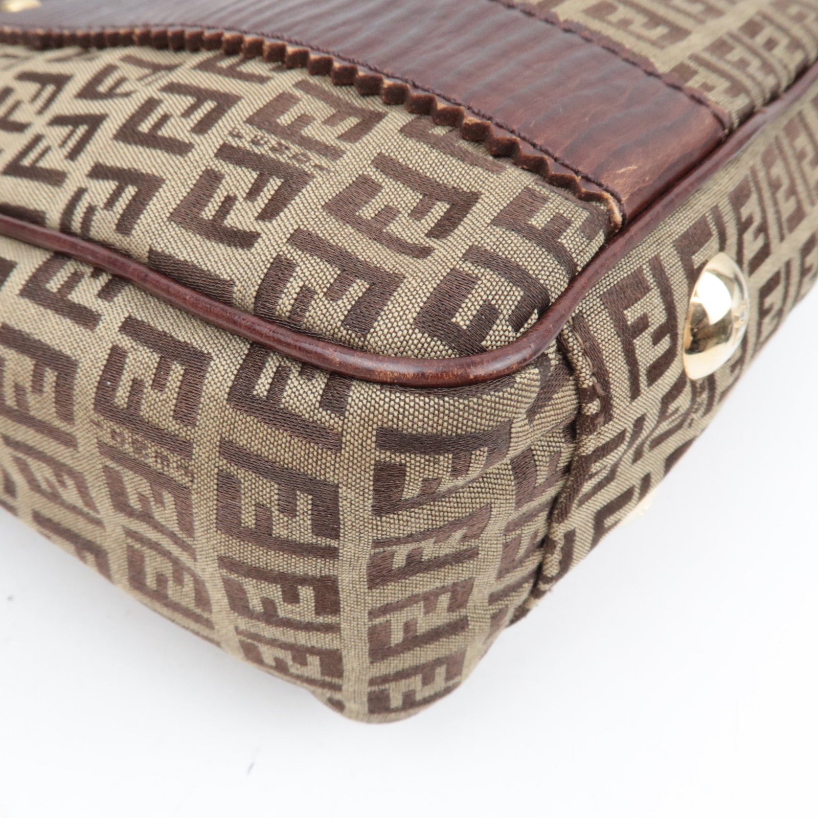 FENDI Zucchino Canvas Leather Tote Bag Beige Brown 8BH161