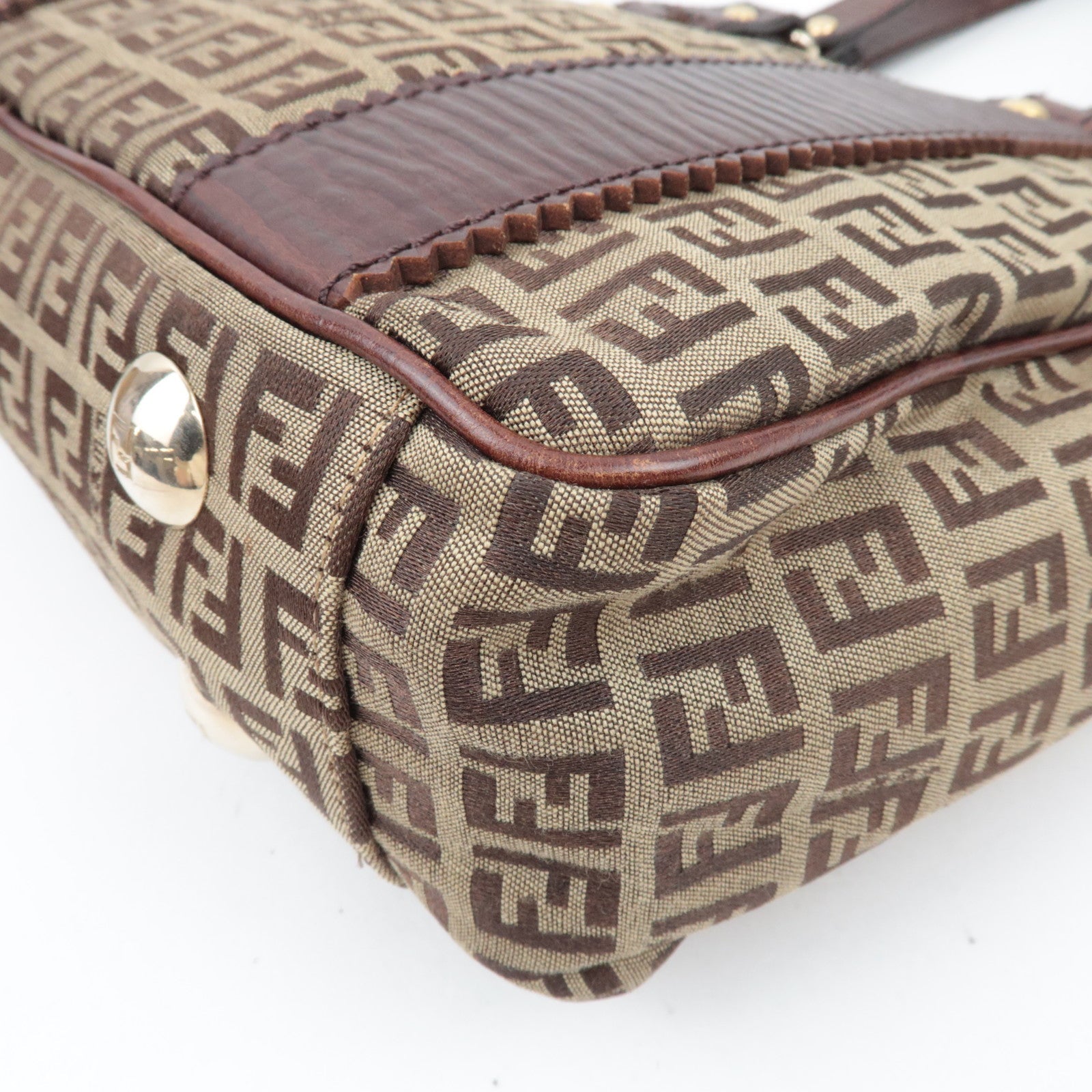 FENDI Zucchino Canvas Leather Tote Bag Beige Brown 8BH161