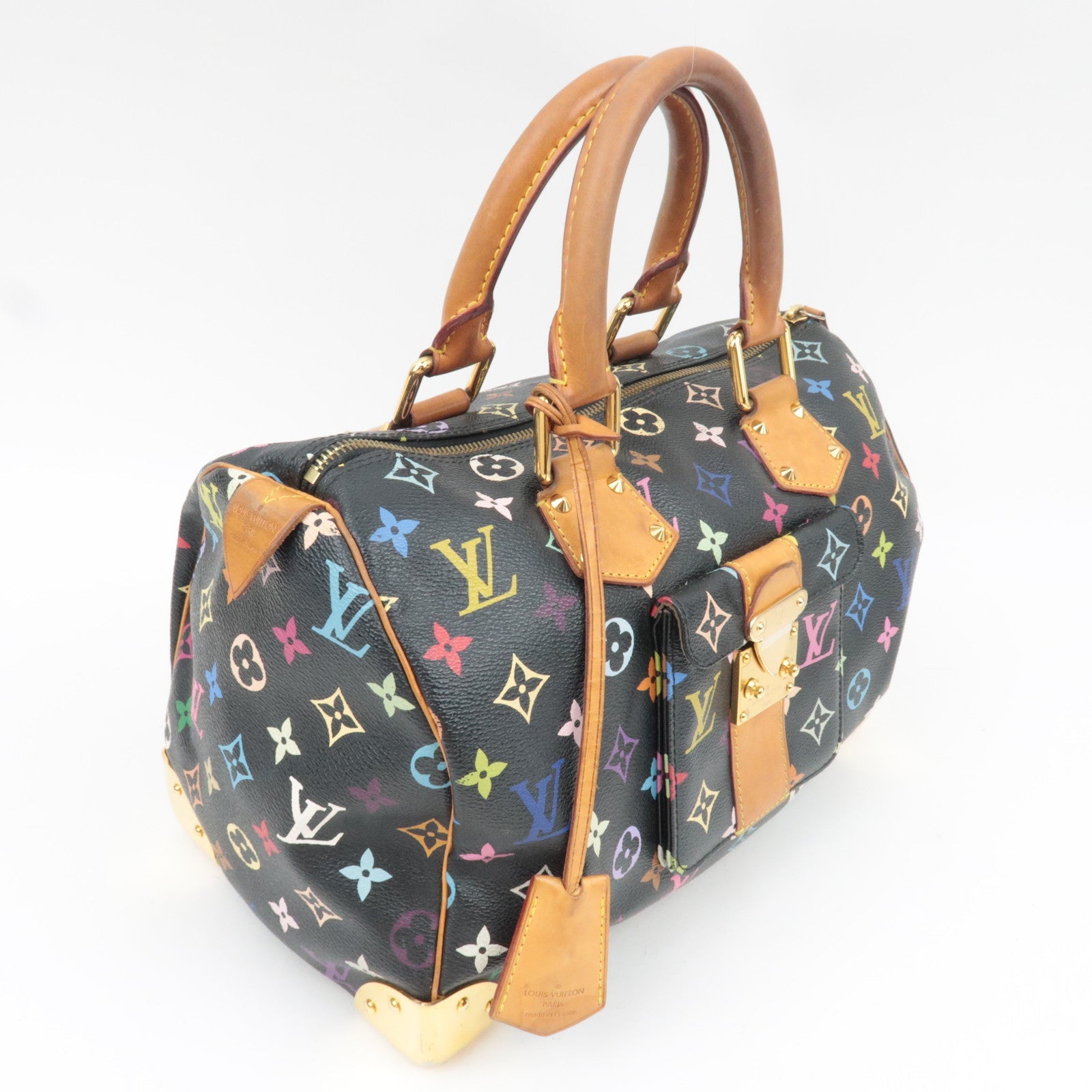 Louis Vuitton Monogram Multicolor Speedy 30 Handbag Noir M92642 SP0192 *Clochette, Key
