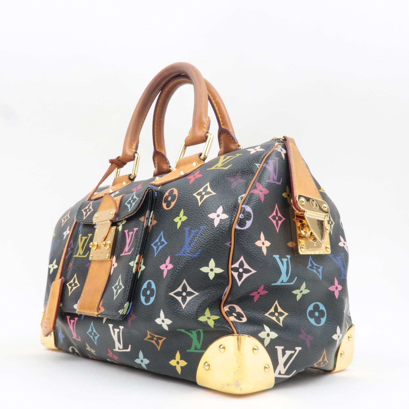 Louis Vuitton Monogram Multicolor Speedy 30 Handbag Noir M92642 SP0192 *Clochette, Key