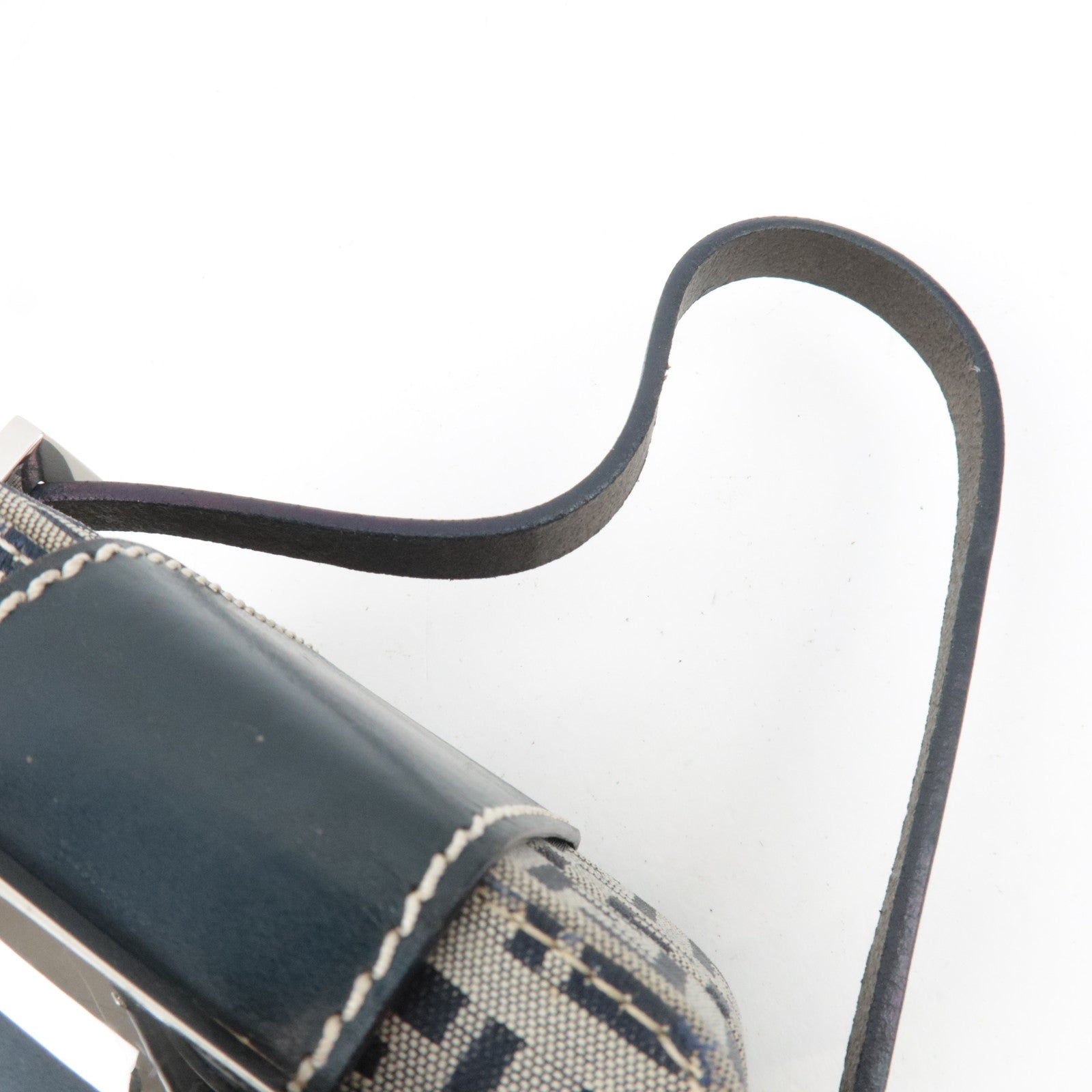 FENDI Zucchino Canvas Leather Mini Box Handbag Navy 26805