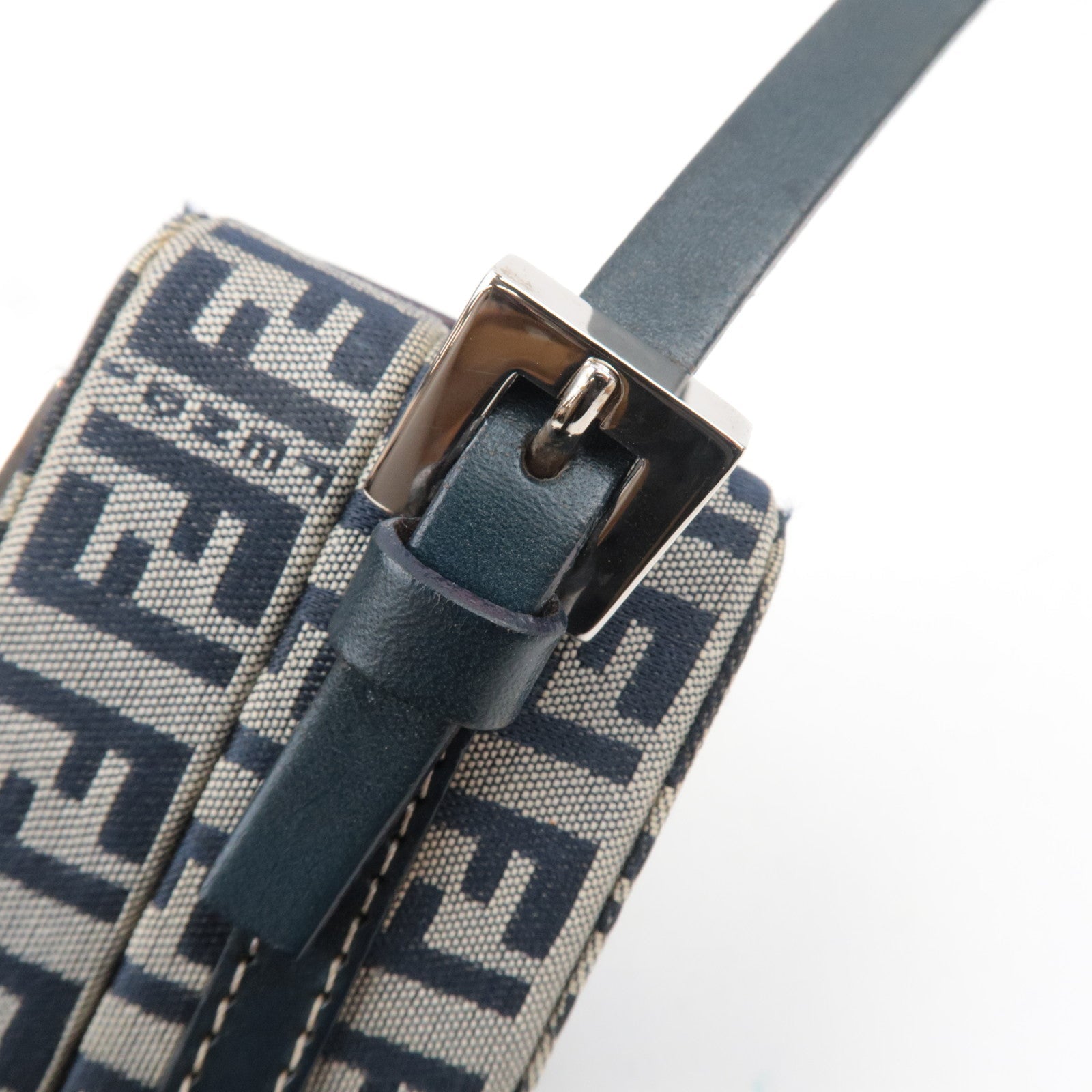FENDI Zucchino Canvas Leather Mini Box Handbag Navy 26805