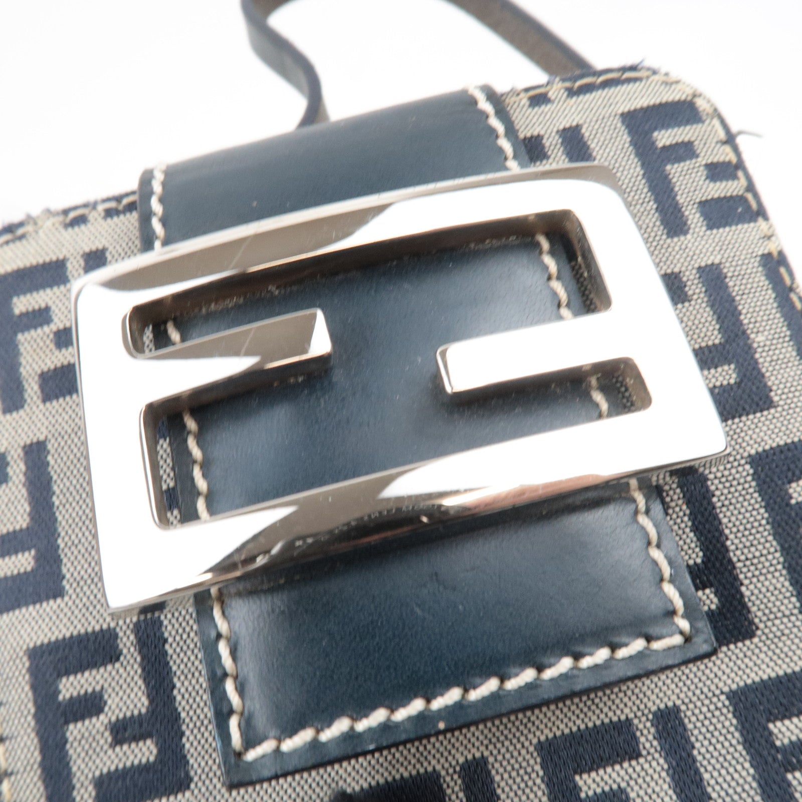 FENDI Zucchino Canvas Leather Mini Box Handbag Navy 26805