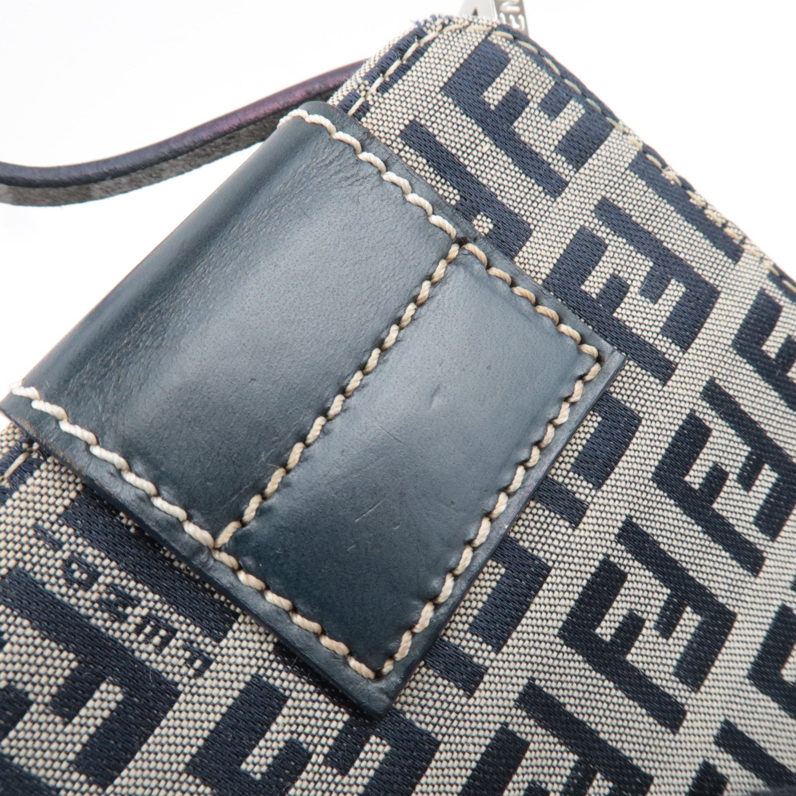 FENDI Zucchino Canvas Leather Mini Box Handbag Navy 26805