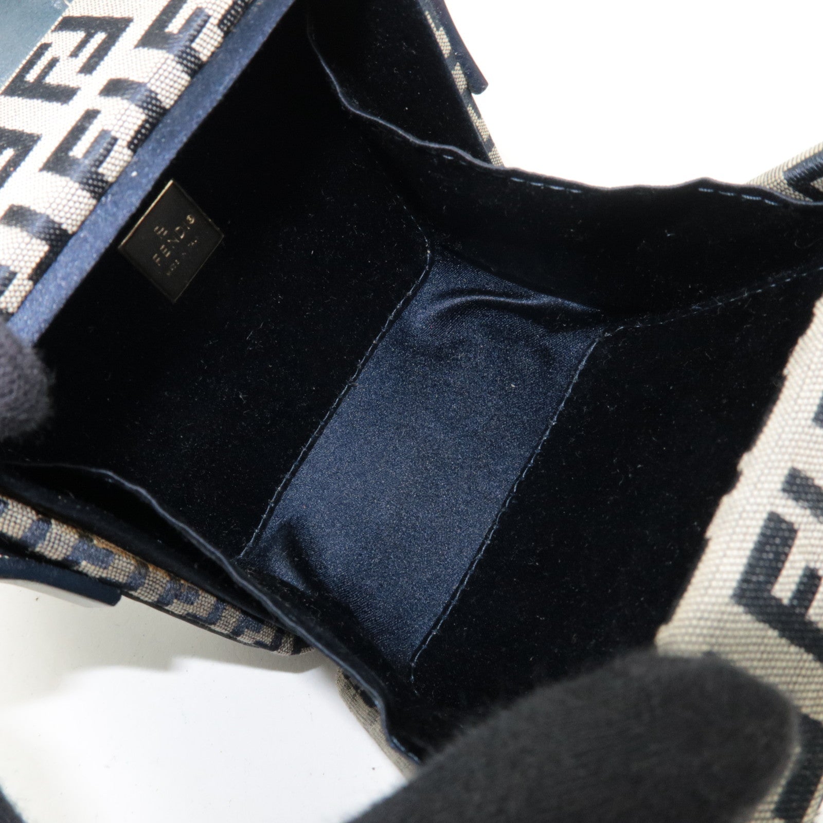 FENDI Zucchino Canvas Leather Mini Box Handbag Navy 26805