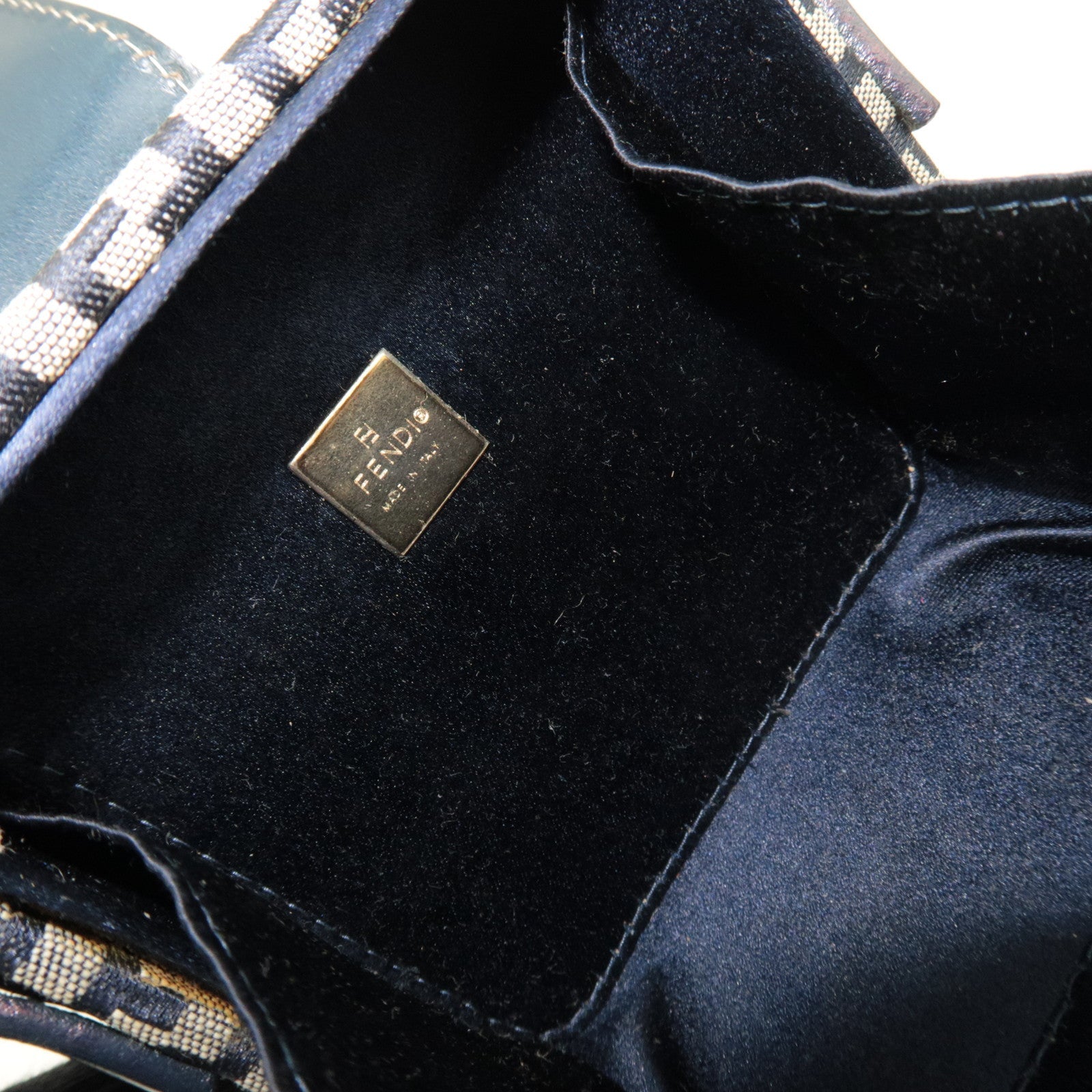 FENDI Zucchino Canvas Leather Mini Box Handbag Navy 26805