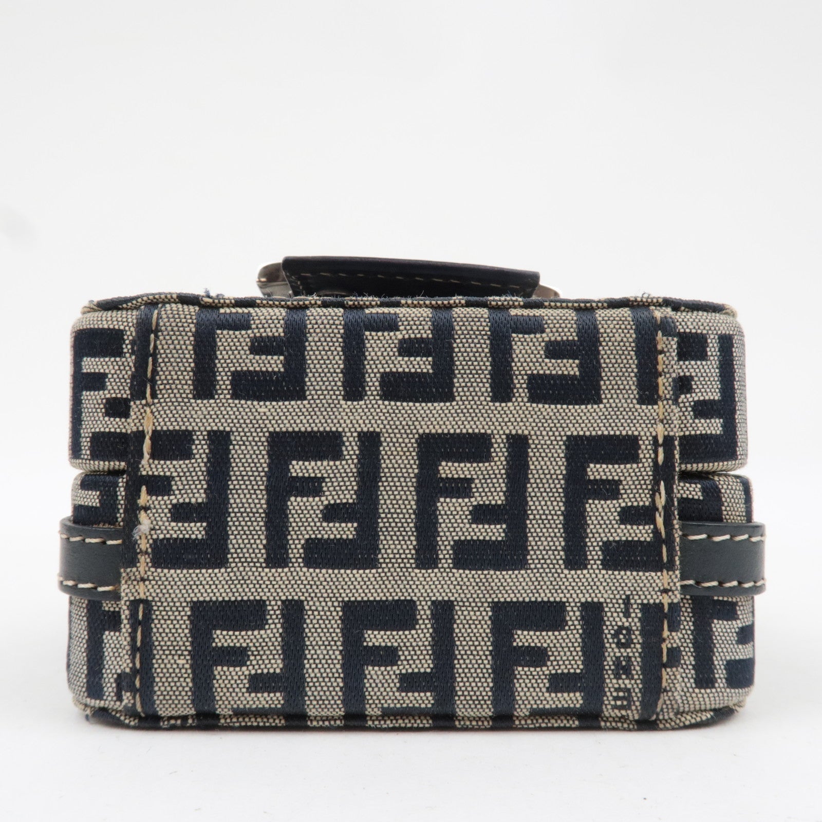 FENDI Zucchino Canvas Leather Mini Box Handbag Navy 26805