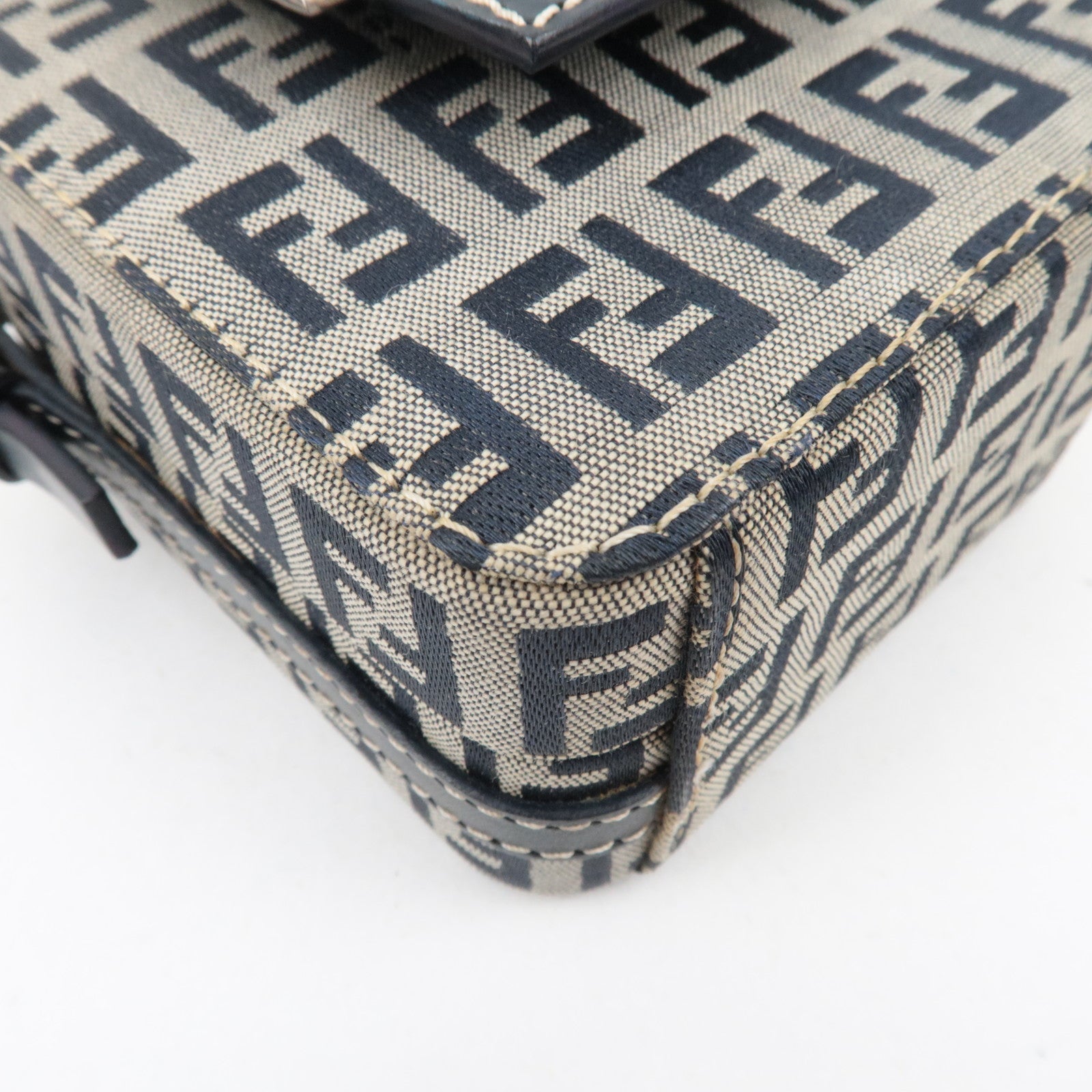 FENDI Zucchino Canvas Leather Mini Box Handbag Navy 26805