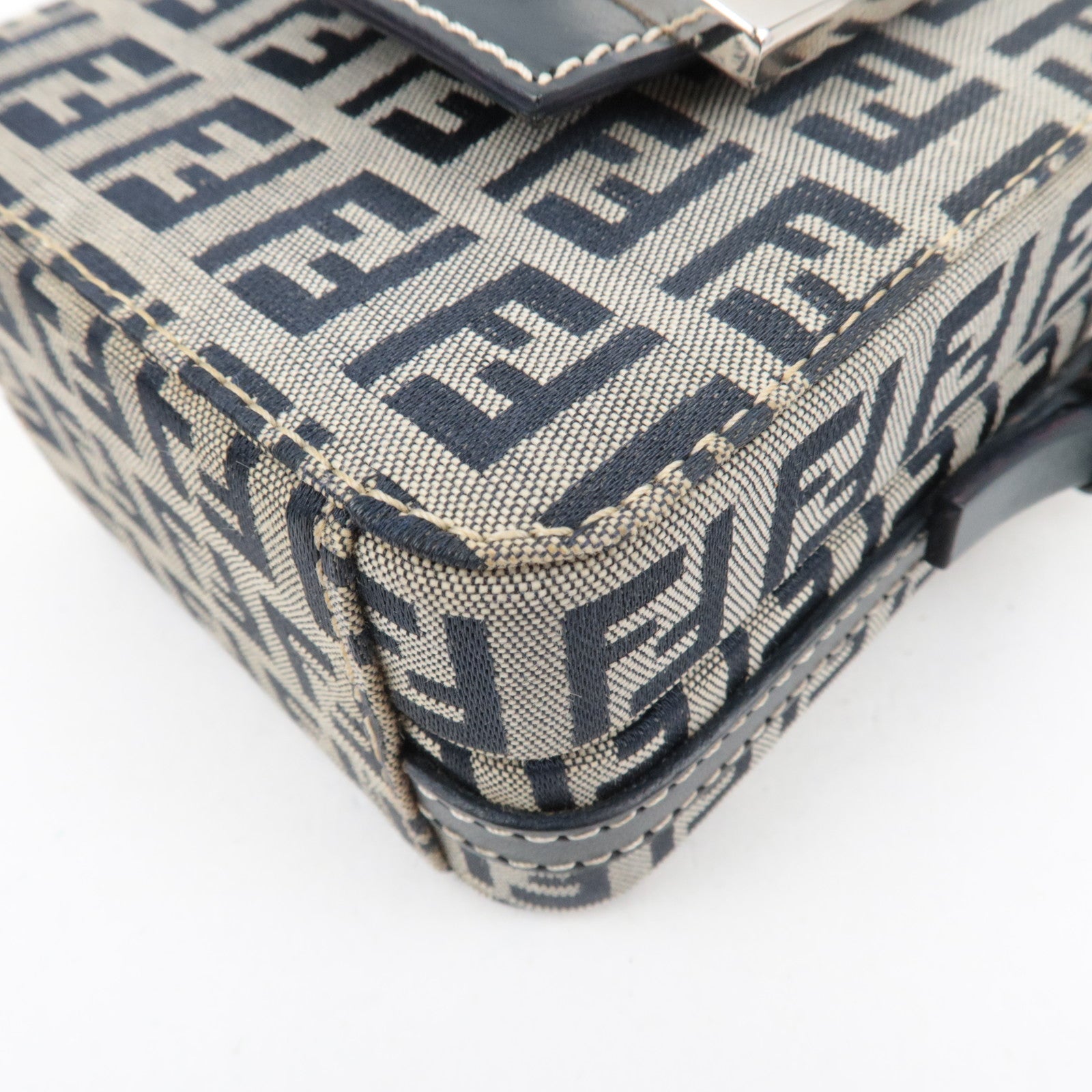 FENDI Zucchino Canvas Leather Mini Box Handbag Navy 26805