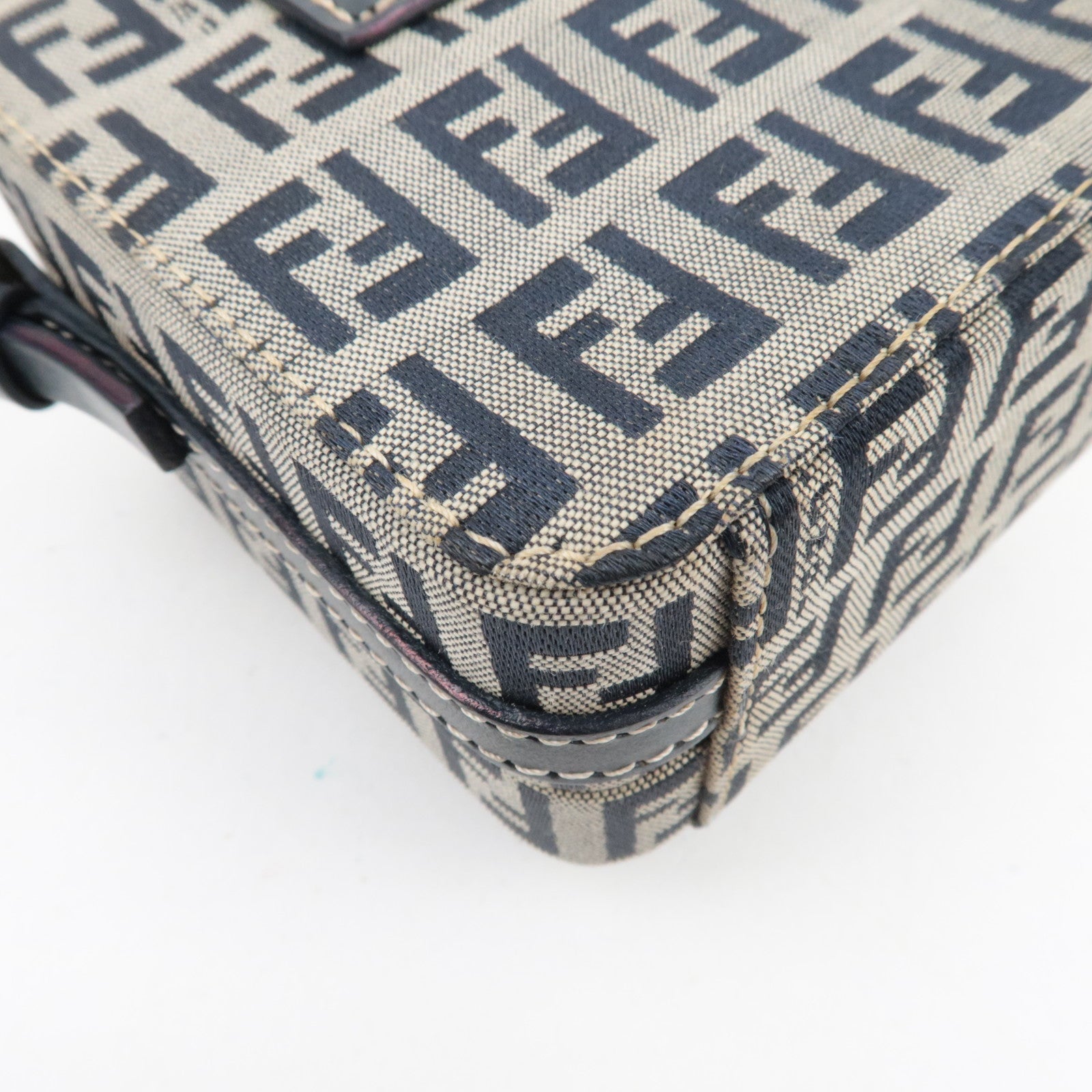 FENDI Zucchino Canvas Leather Mini Box Handbag Navy 26805